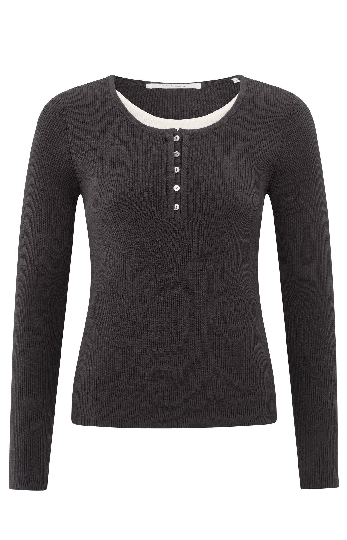 YAYA Rib Stitch Fitted Sweater With Buttons