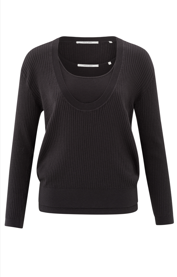 YAYA Round Rib Sweater With Tanktop