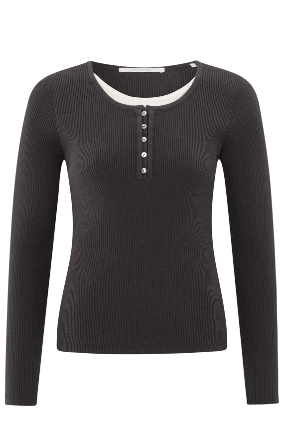 YAYA Rib Stitch Fitted Sweater With Buttons