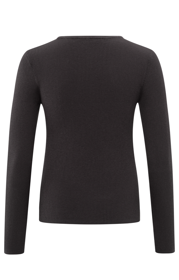 YAYA Rib Stitch Fitted Sweater With Buttons