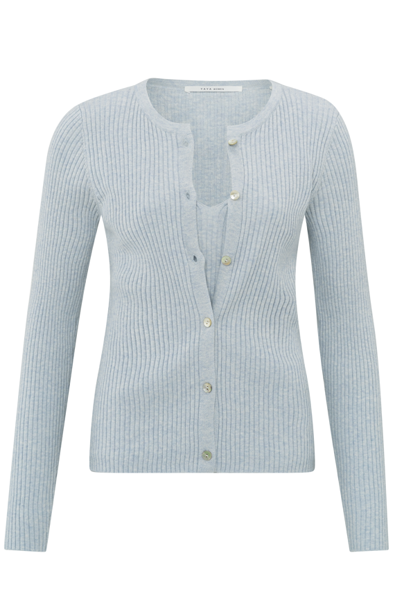YAYA Fake Cardigan In Rib Stitch