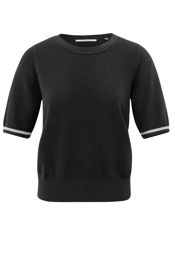 YAYA Textured Sweater Round Neck Short Sleeve