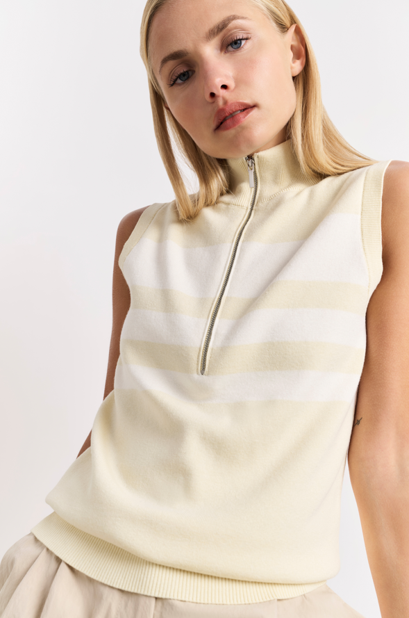 YAYA Sleeveless Blockstripe Sweater With Zipper