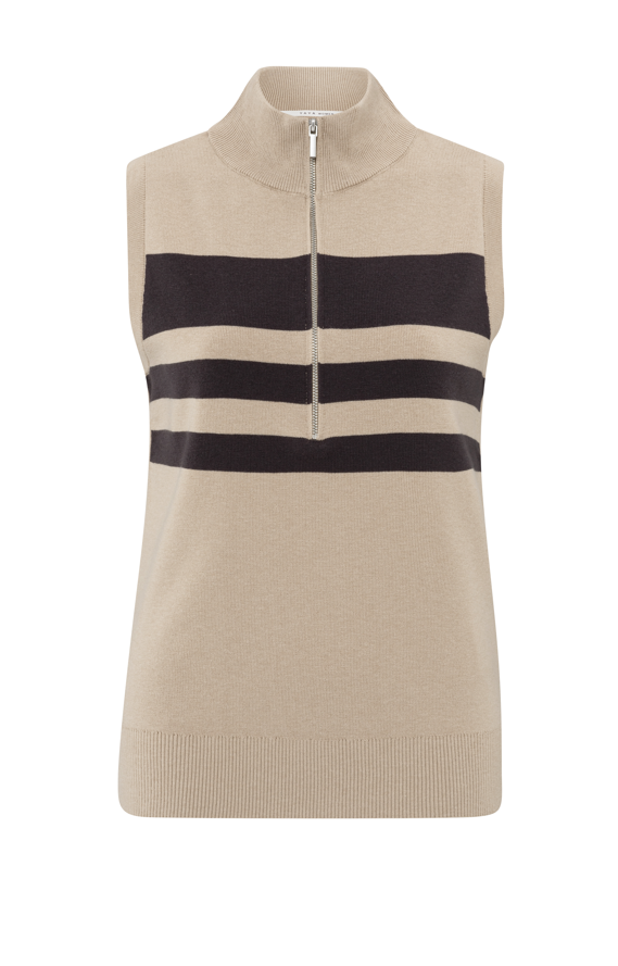 YAYA Sleeveless Blockstripe Sweater With Zipper