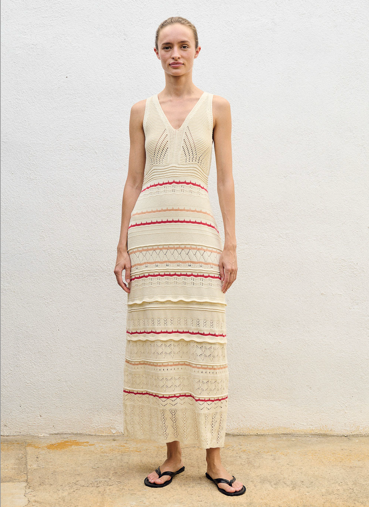 Sita Murt Red and Cream Knitted Dress with Open Work