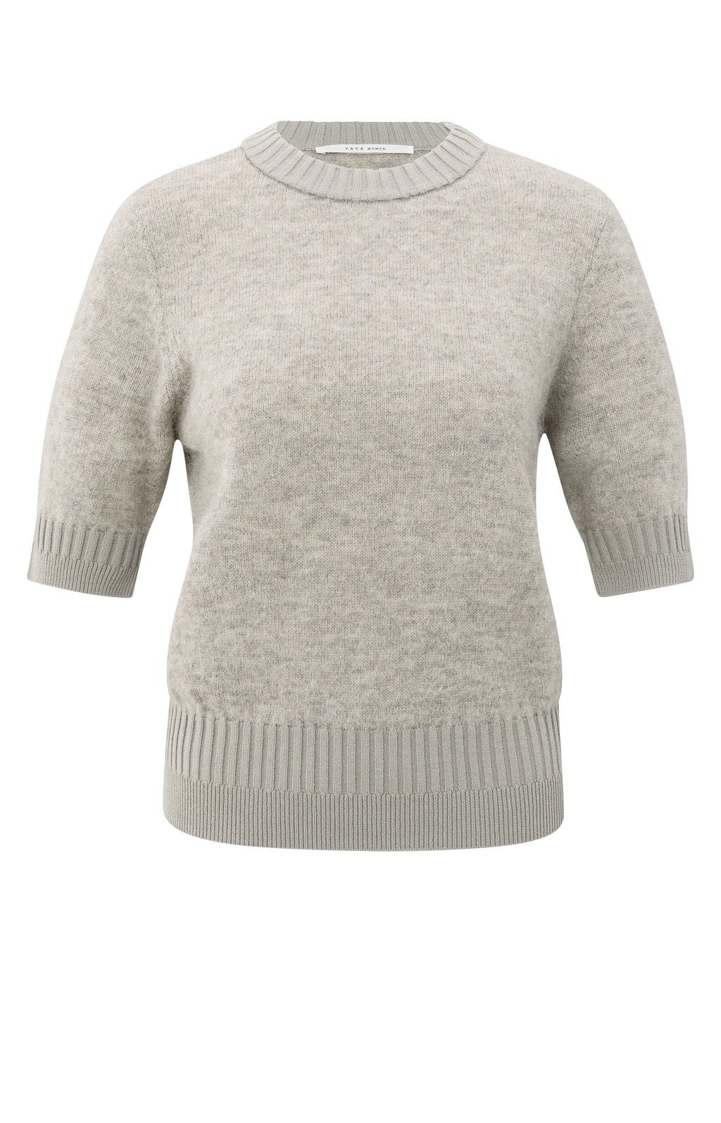 YAYA Short Sleeve Sweater With Rib Brownish Grey