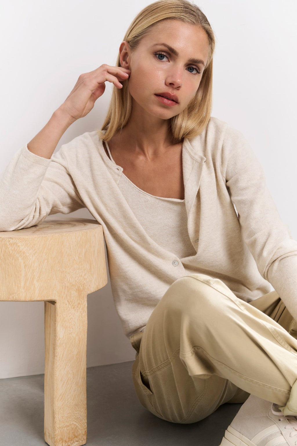 YAYA Nature Melange Short Cardigan Two in One Piece