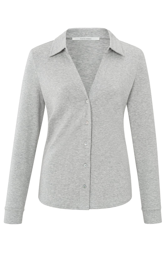 YAYA Sky Grey Melange Collar Long Sleeve