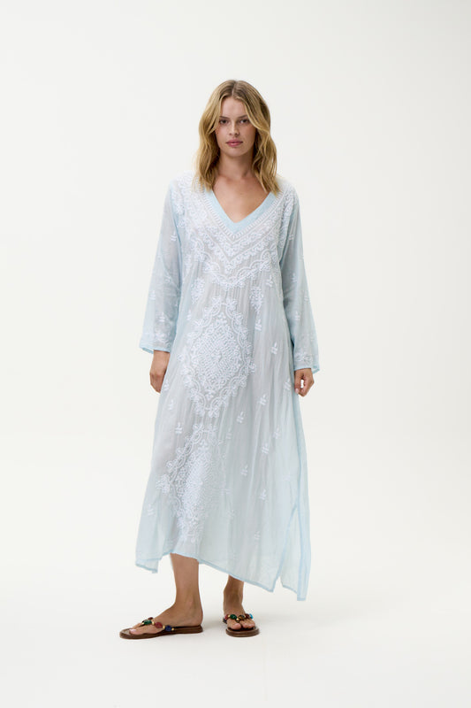 One Season Long Goa-Embroidery-Cotton-Pale Blue/White
