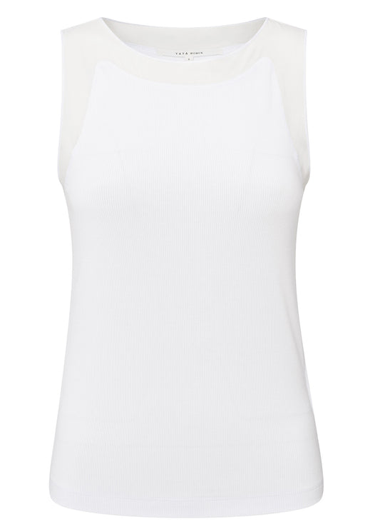 YAYA Sleeveless Rib Top with Woven Detail
