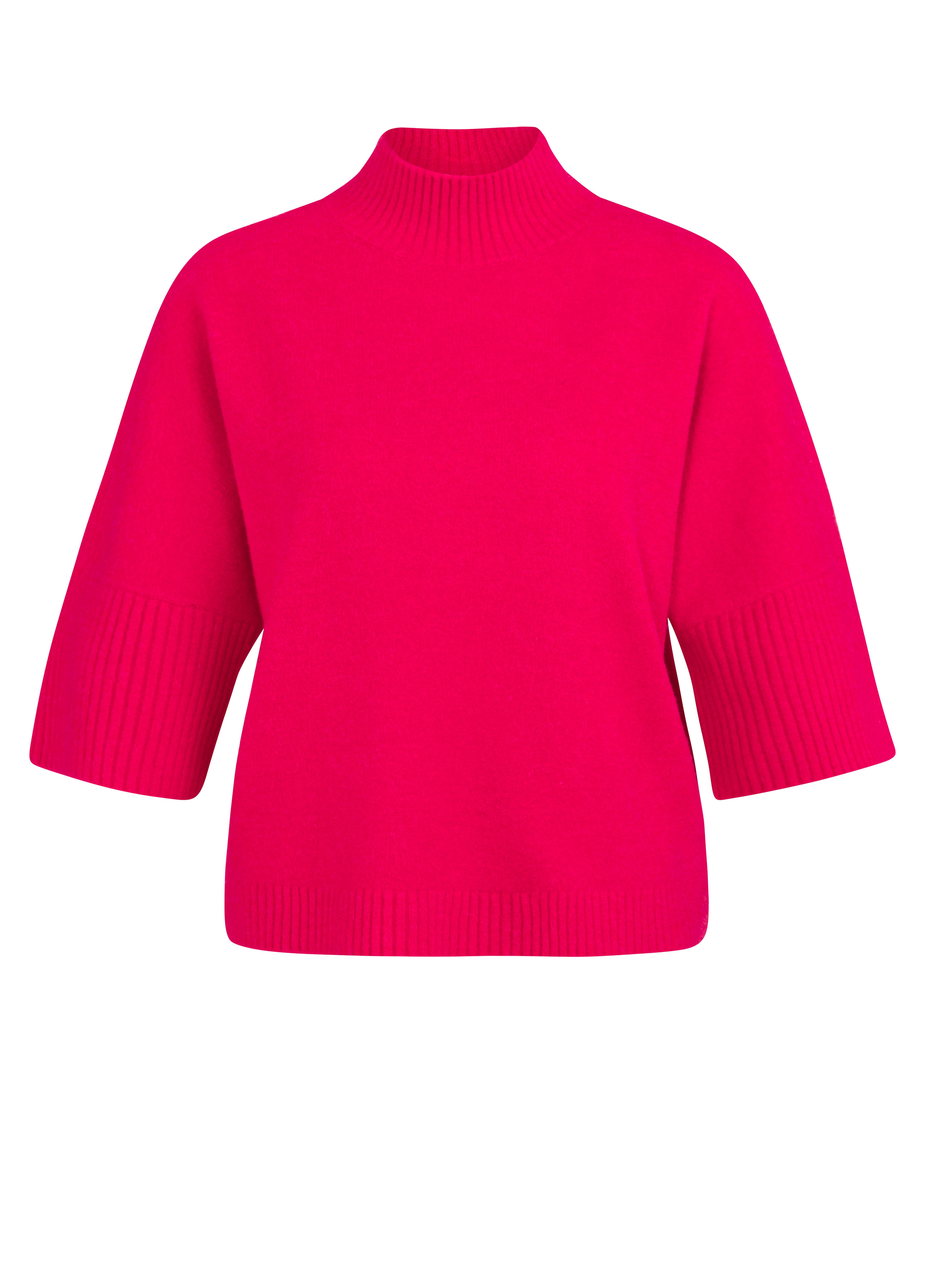 YAYA High Neckline Sweater With Rib Sleeves Rose Red Melange 818