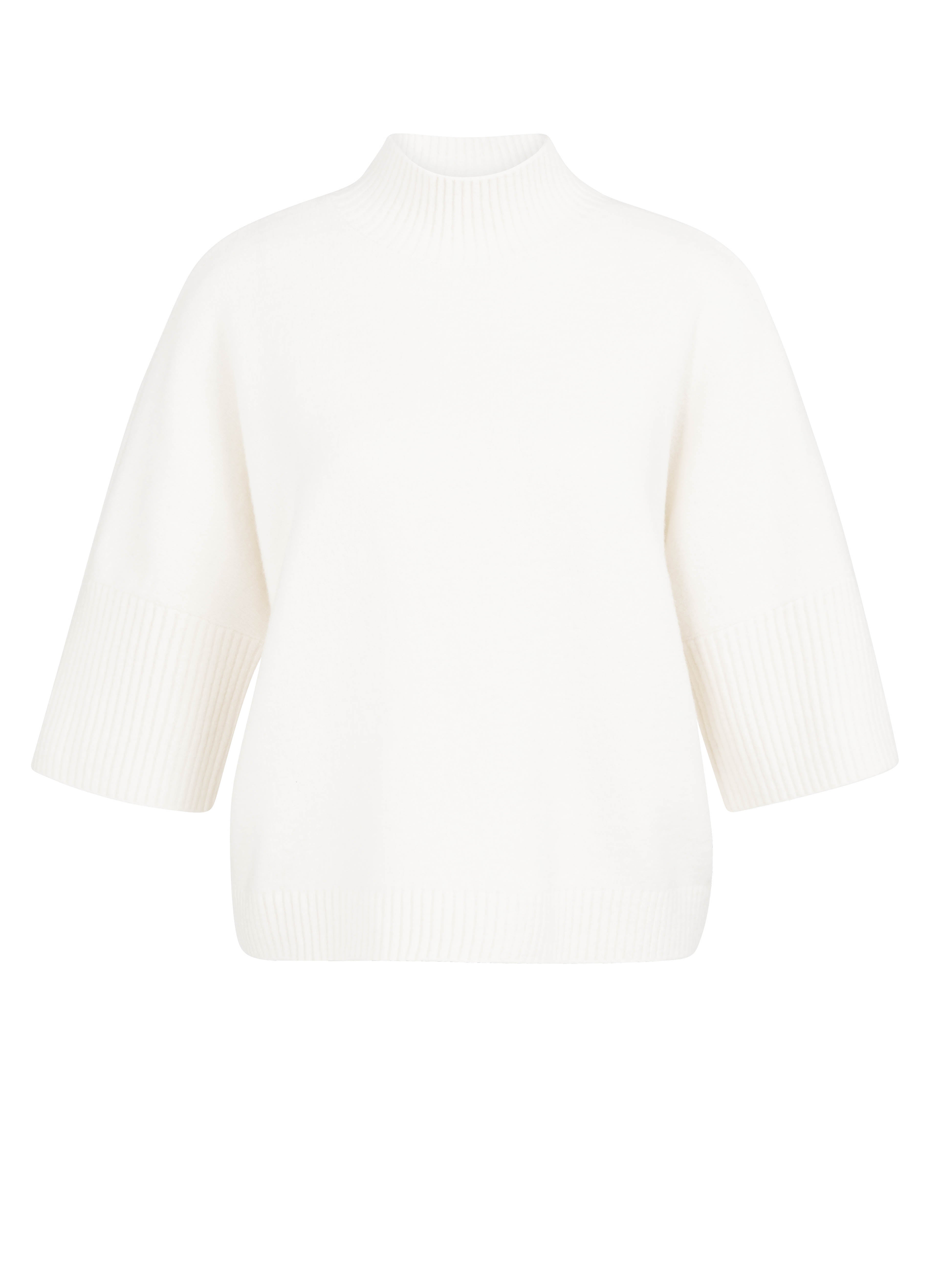 YAYA High Neckline Sweater With Rib Sleeves Snowfall White Melan