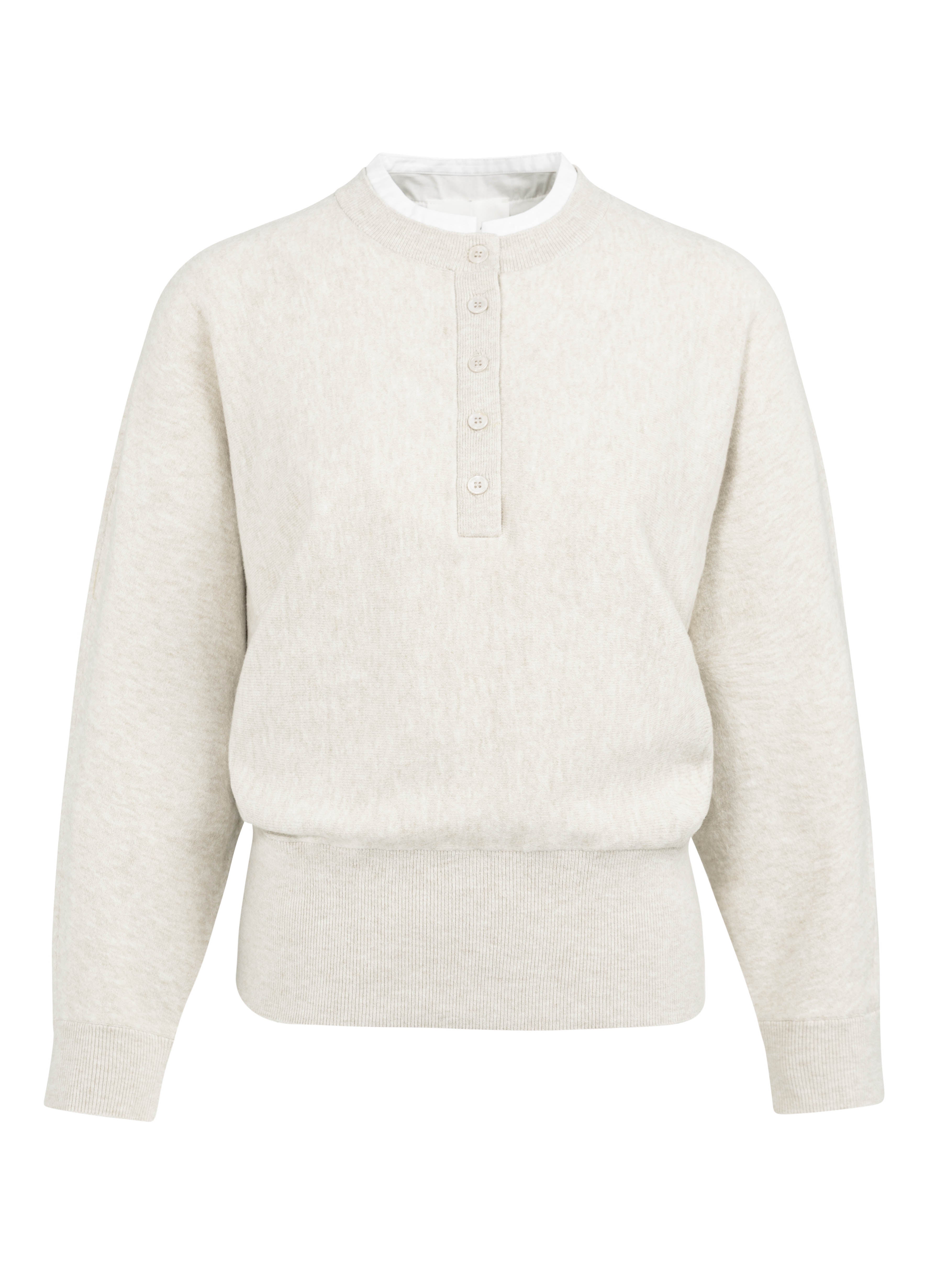 YAYA Batwing Sweater With Woven Details Heather Grey Melange