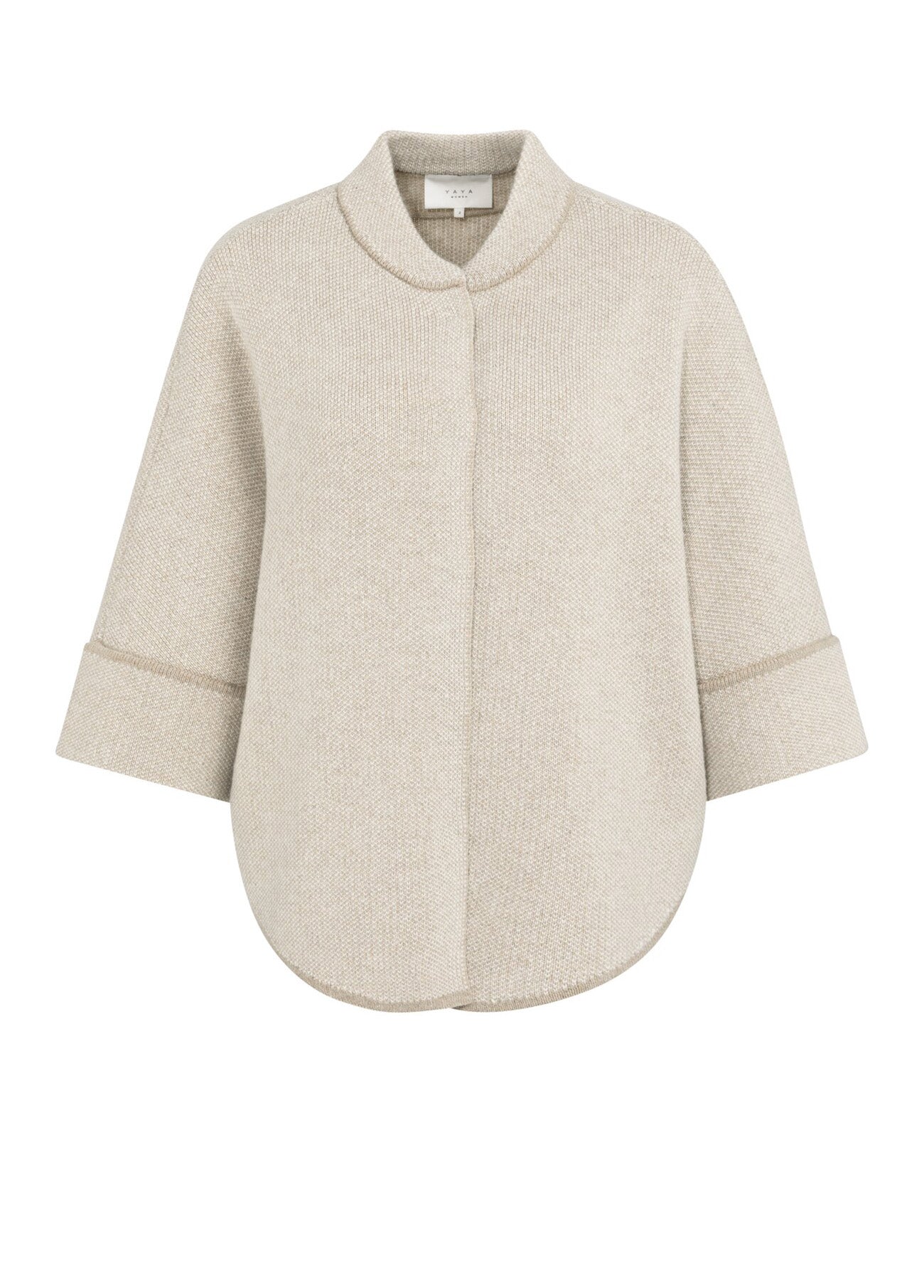 YAYA Jaquard Knitted Poncho Cardigan Oxford Tan Brown Des