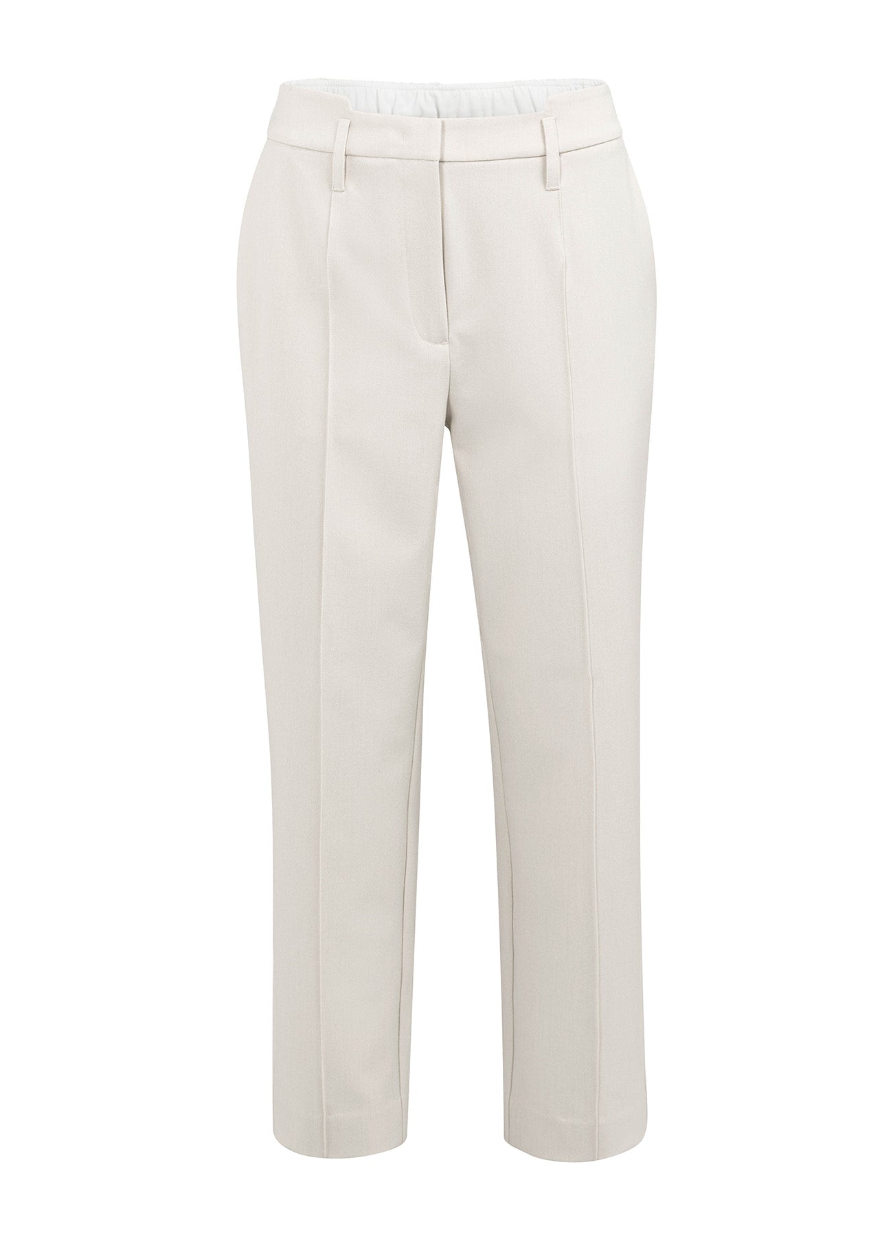 YAYA Woven Straight Leg Trousers With Waistband Detail - Heather Grey Melange