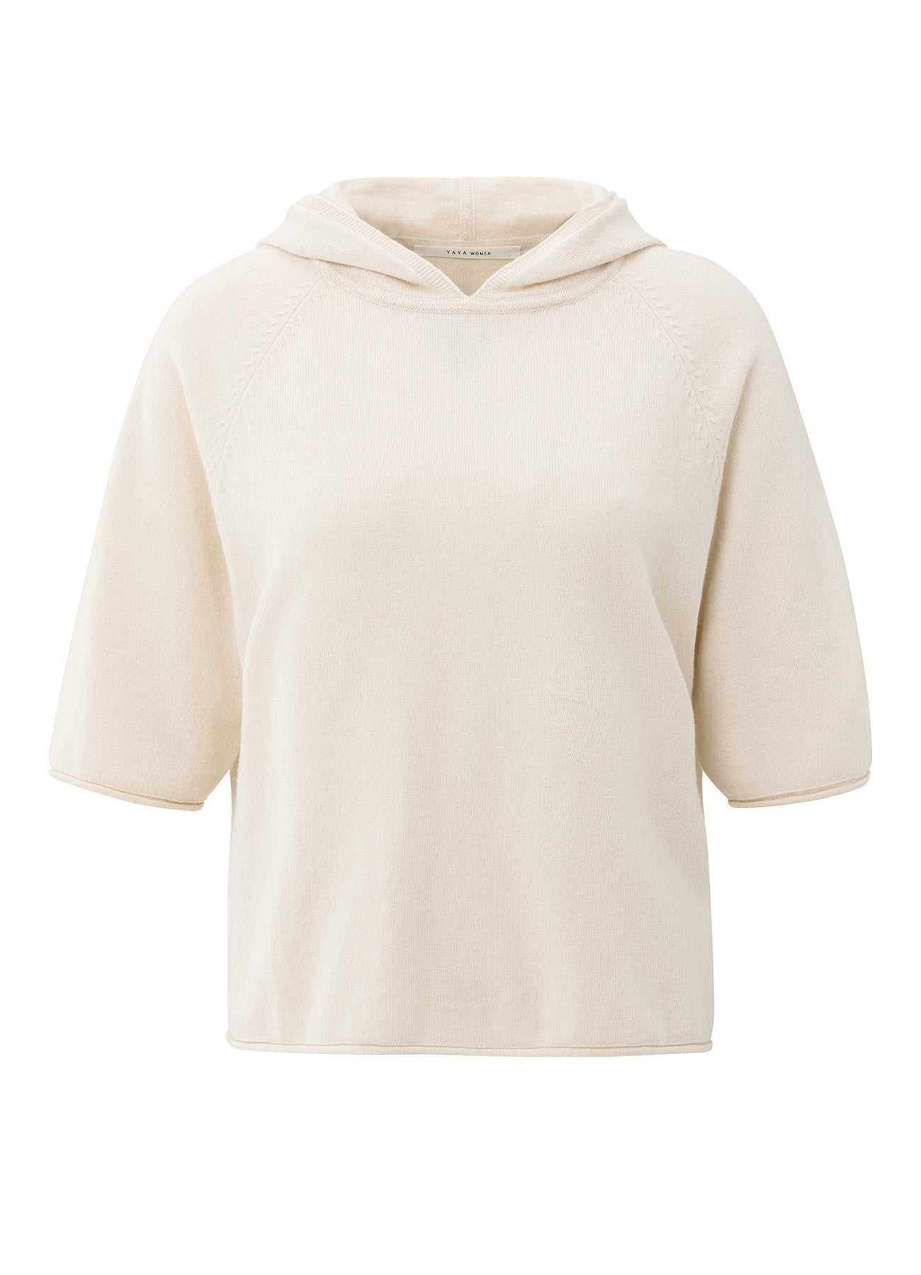 YAYA Short Sleeve Knitted Hoody - Chalk White/ China Blue