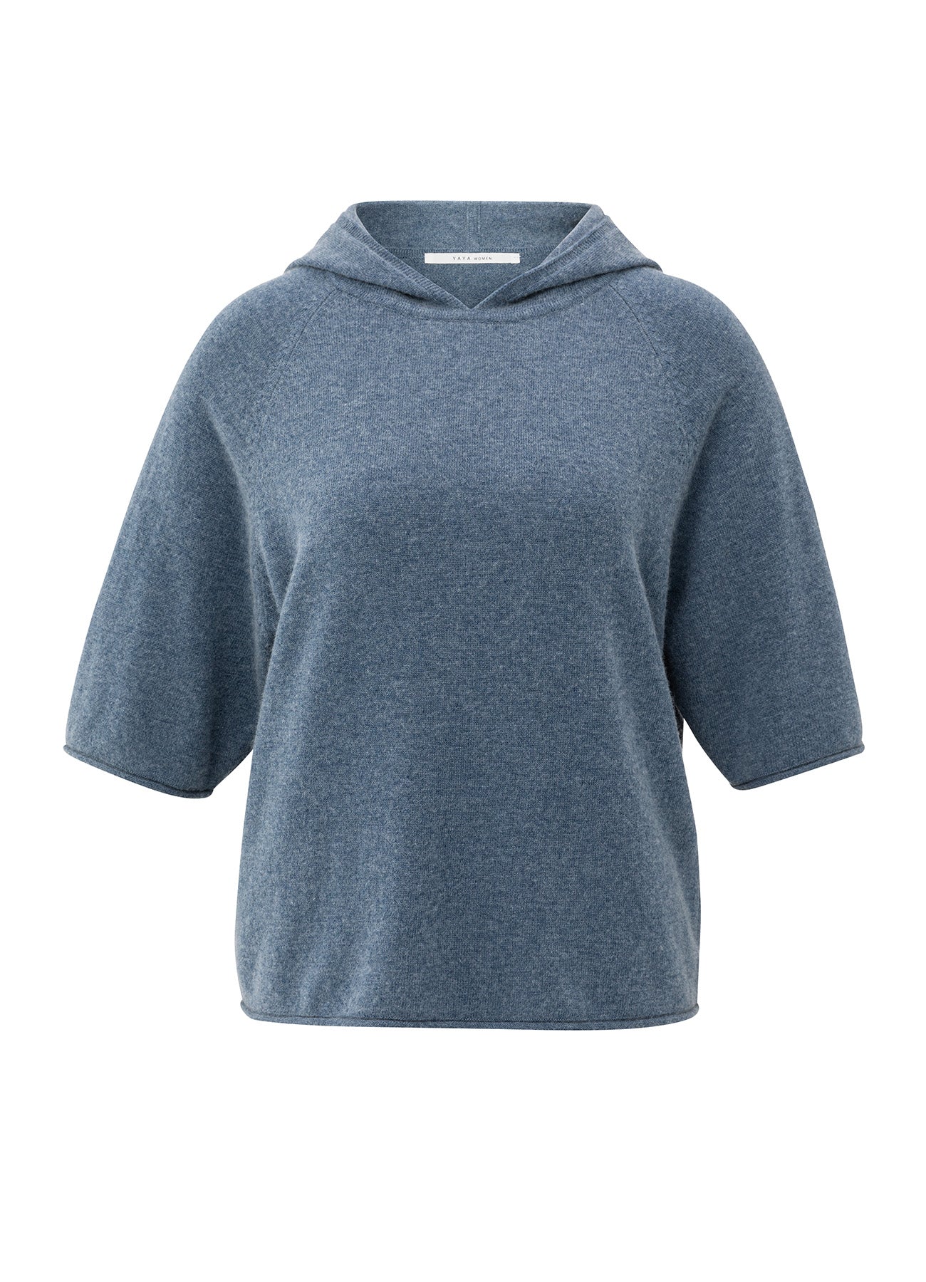 YAYA Short Sleeve Knitted Hoody - Chalk White/ China Blue