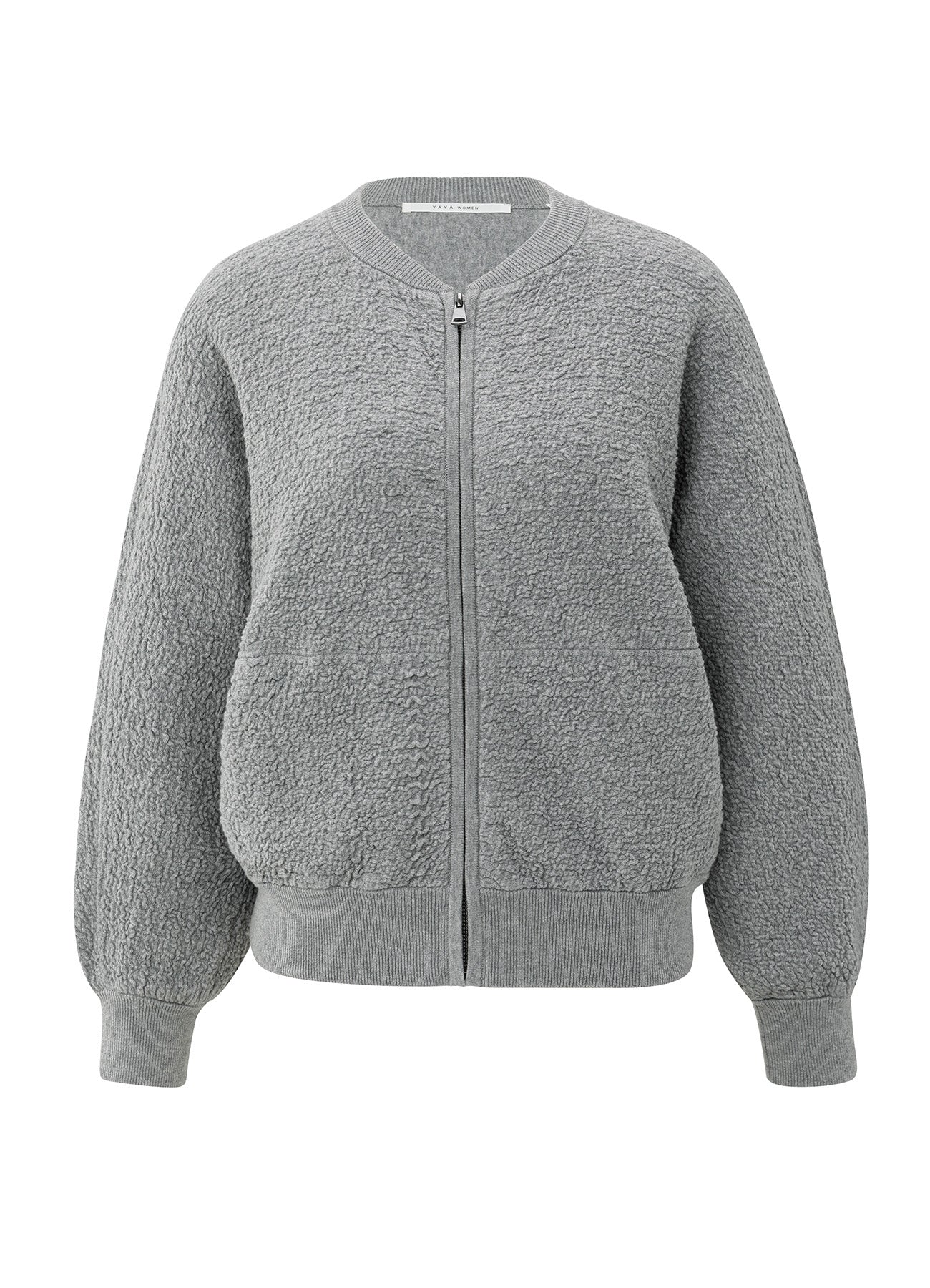 YAYA Textured Knitted Bomber Ls - Medium Grey Melange