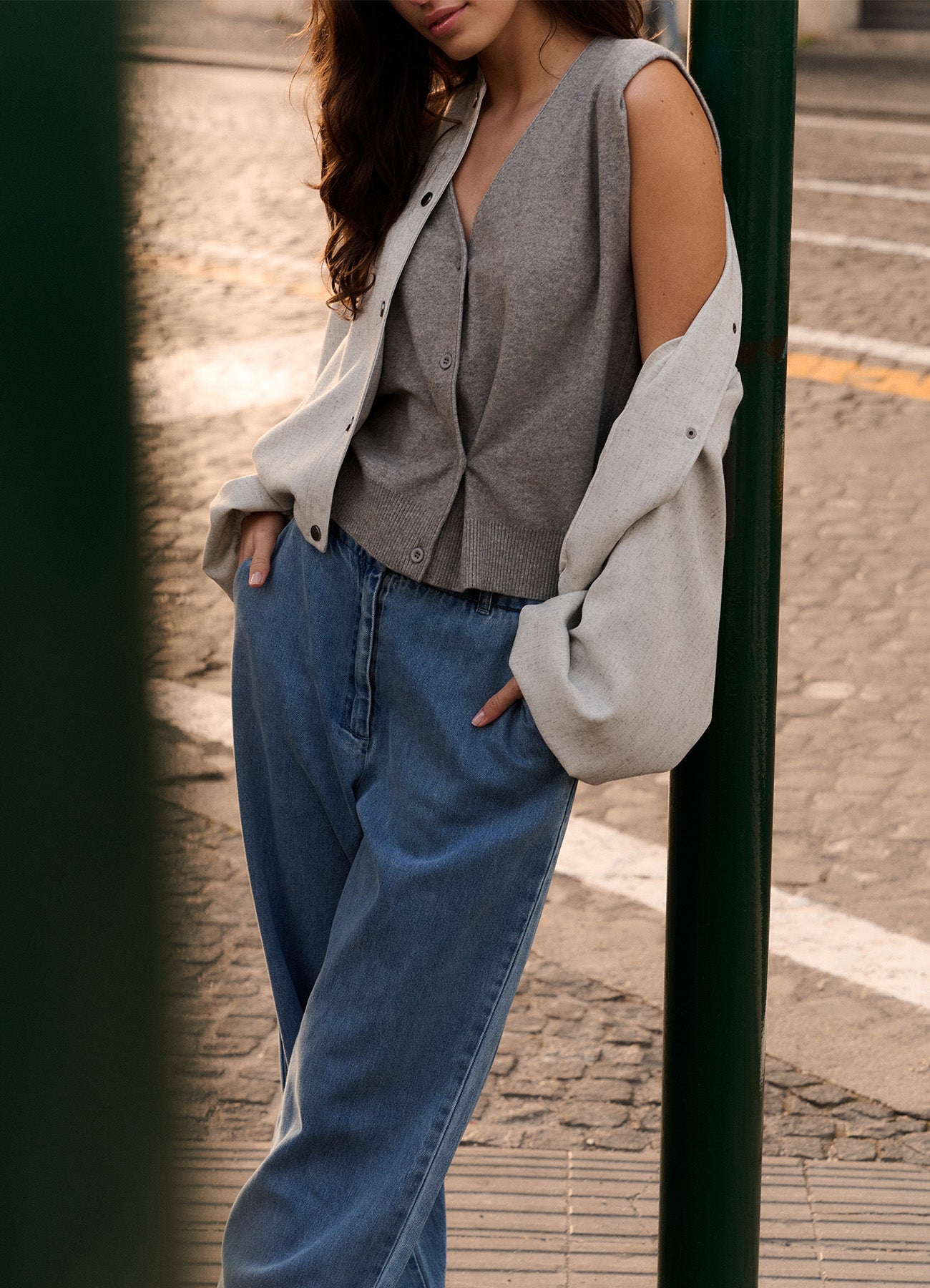 YAYA Loose Denim Pantalon W. Roll U - Blue Denim