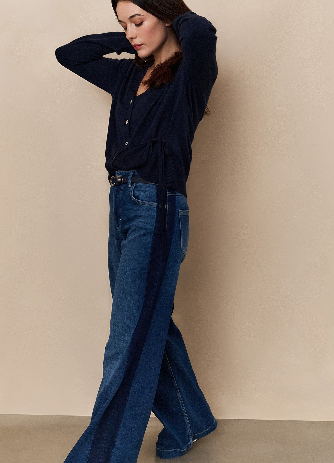 YAYA Hw Lose Fit Wide Denim W. Tape Dark Blue Denim