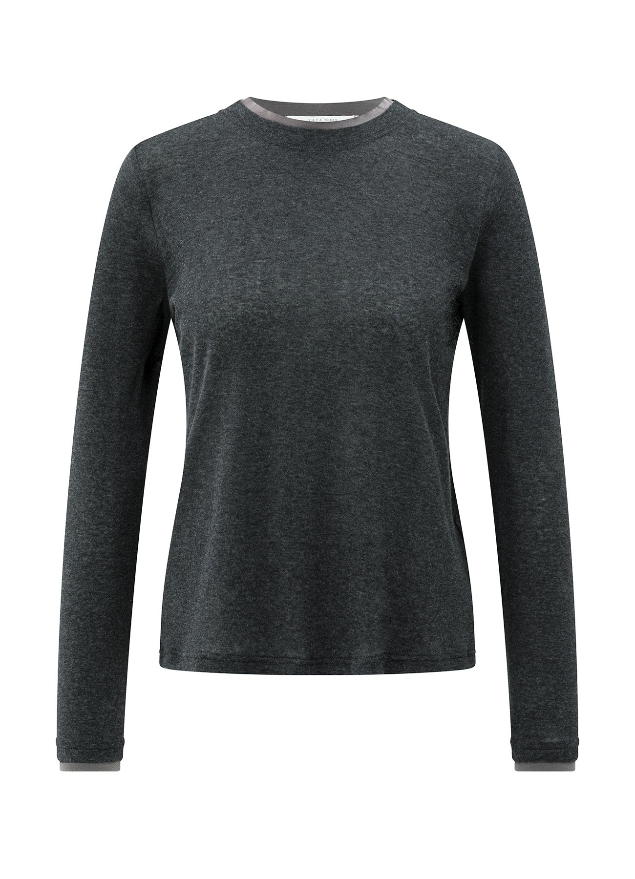 YAYA Long Sleeve Top With Suedine B - Anthracite Melange