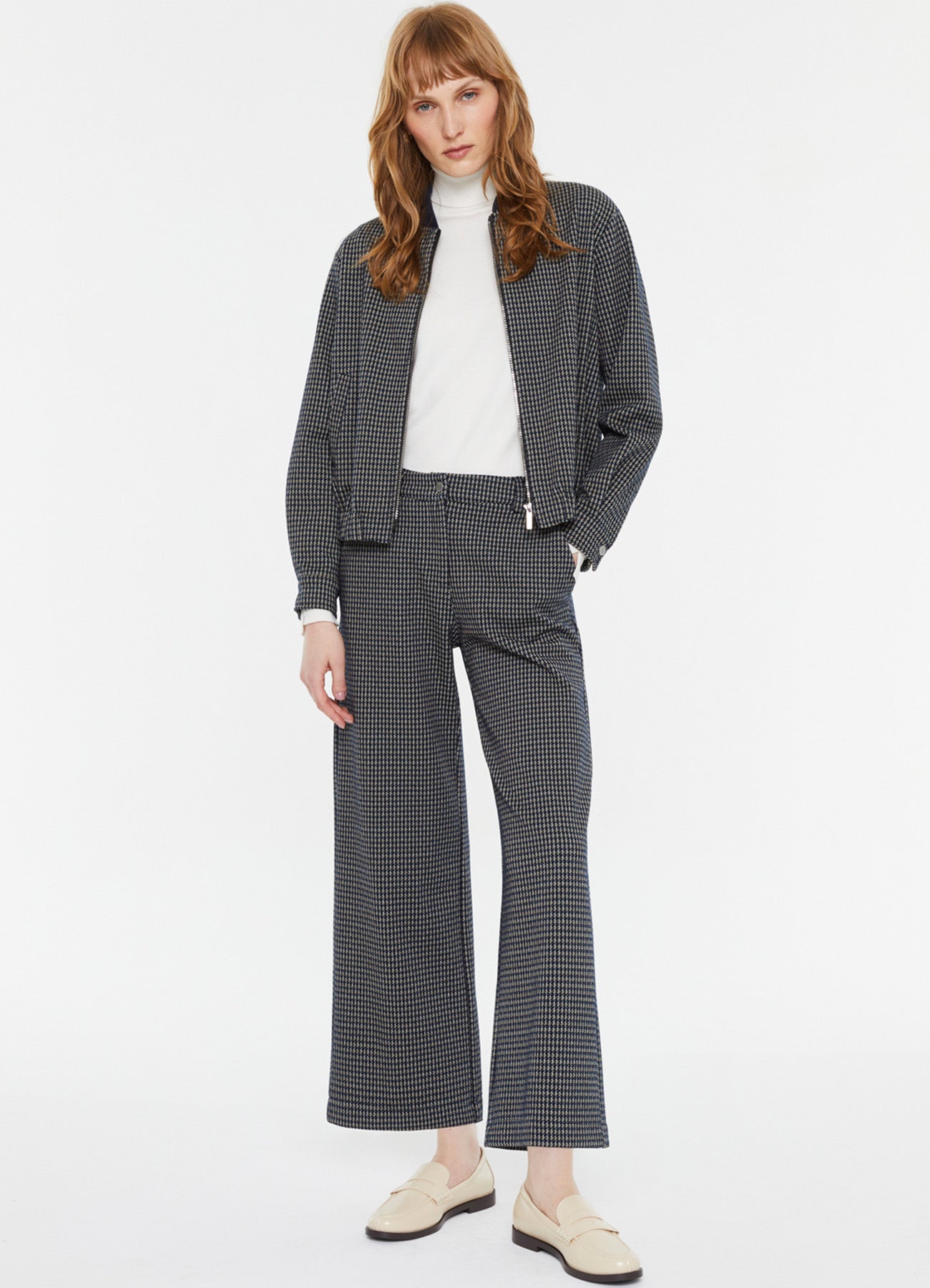 Andam Houndstooth-pattern Knit Bomber Jacket