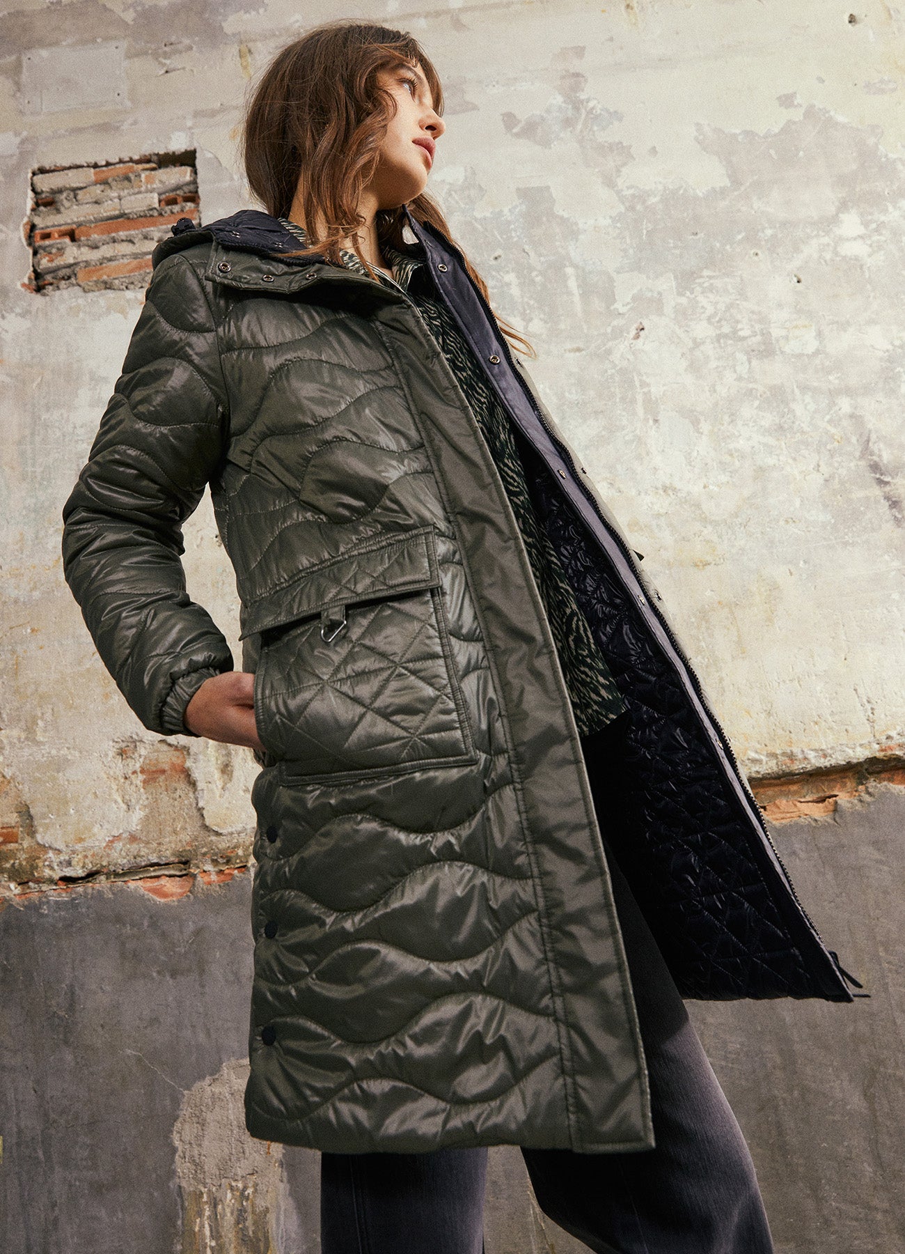 Andam Khaki reversible Parka with Hood