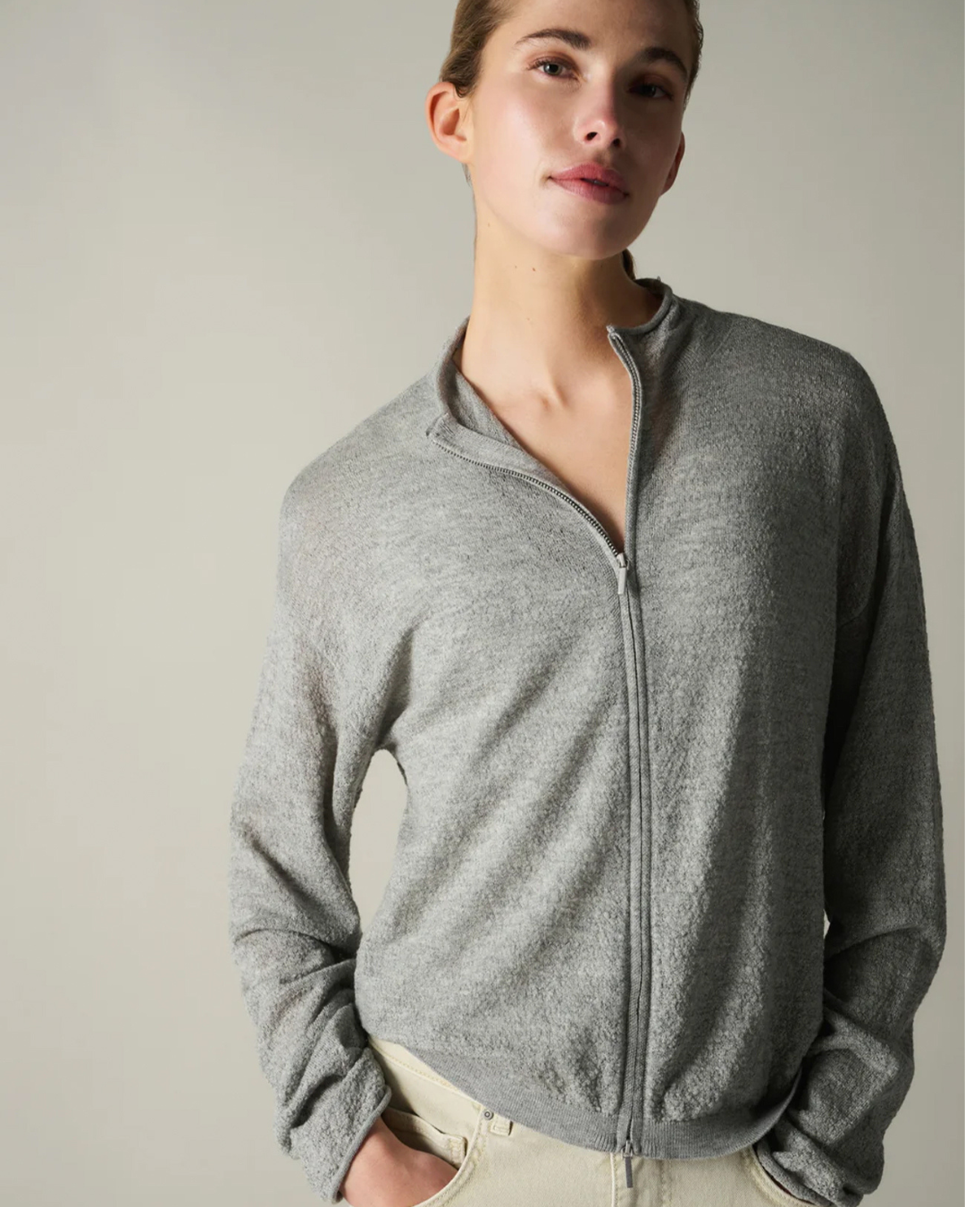 YAYA Texture Carigan High Neck