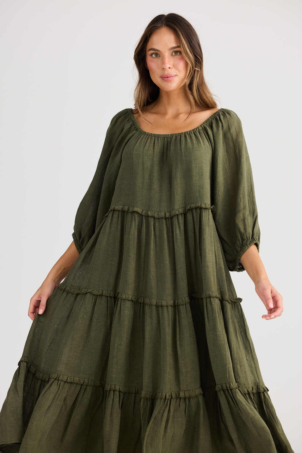 Holiday Grenadine Dress - Olive, Red, White