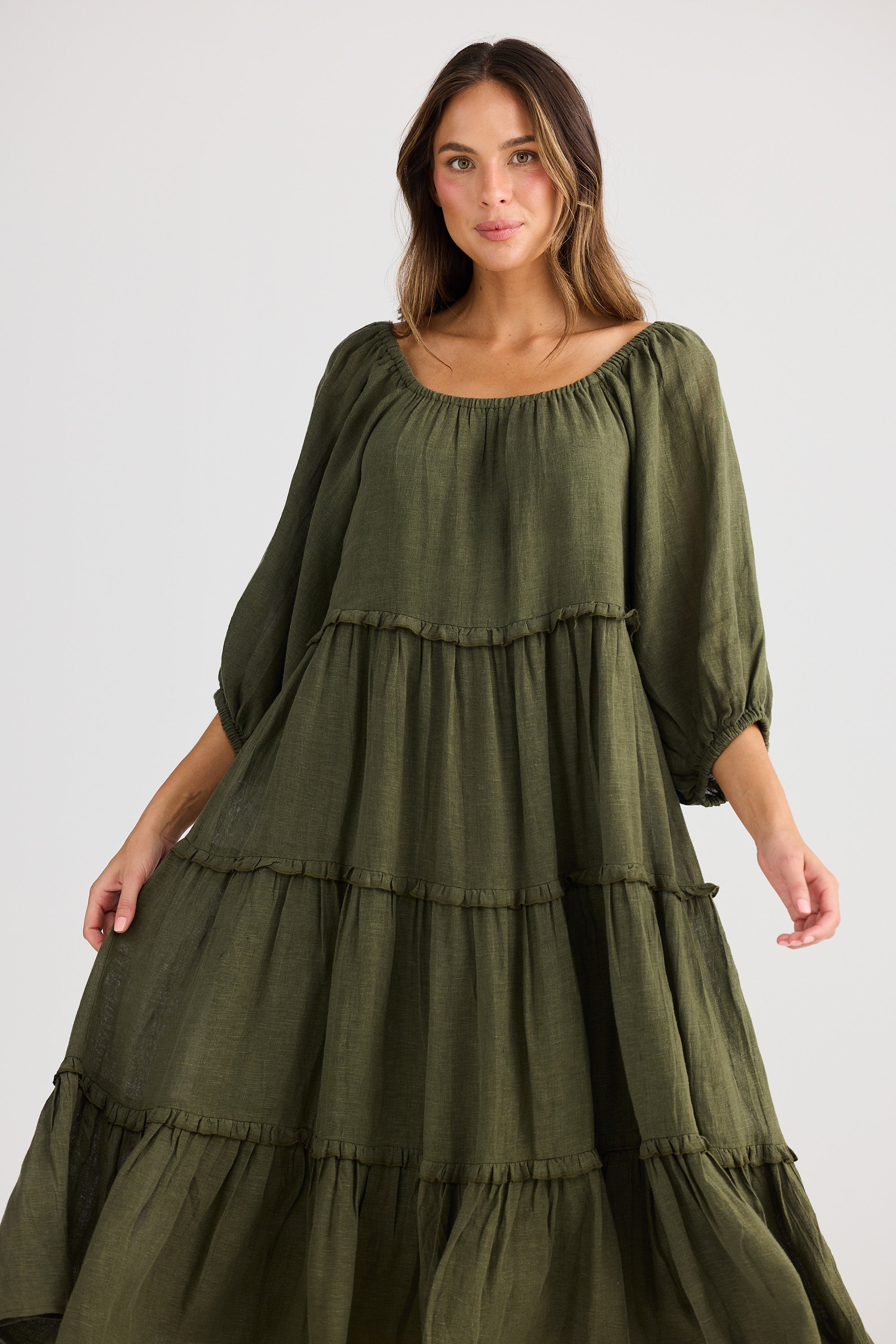 Holiday Grenadine Dress - Olive, Red, White