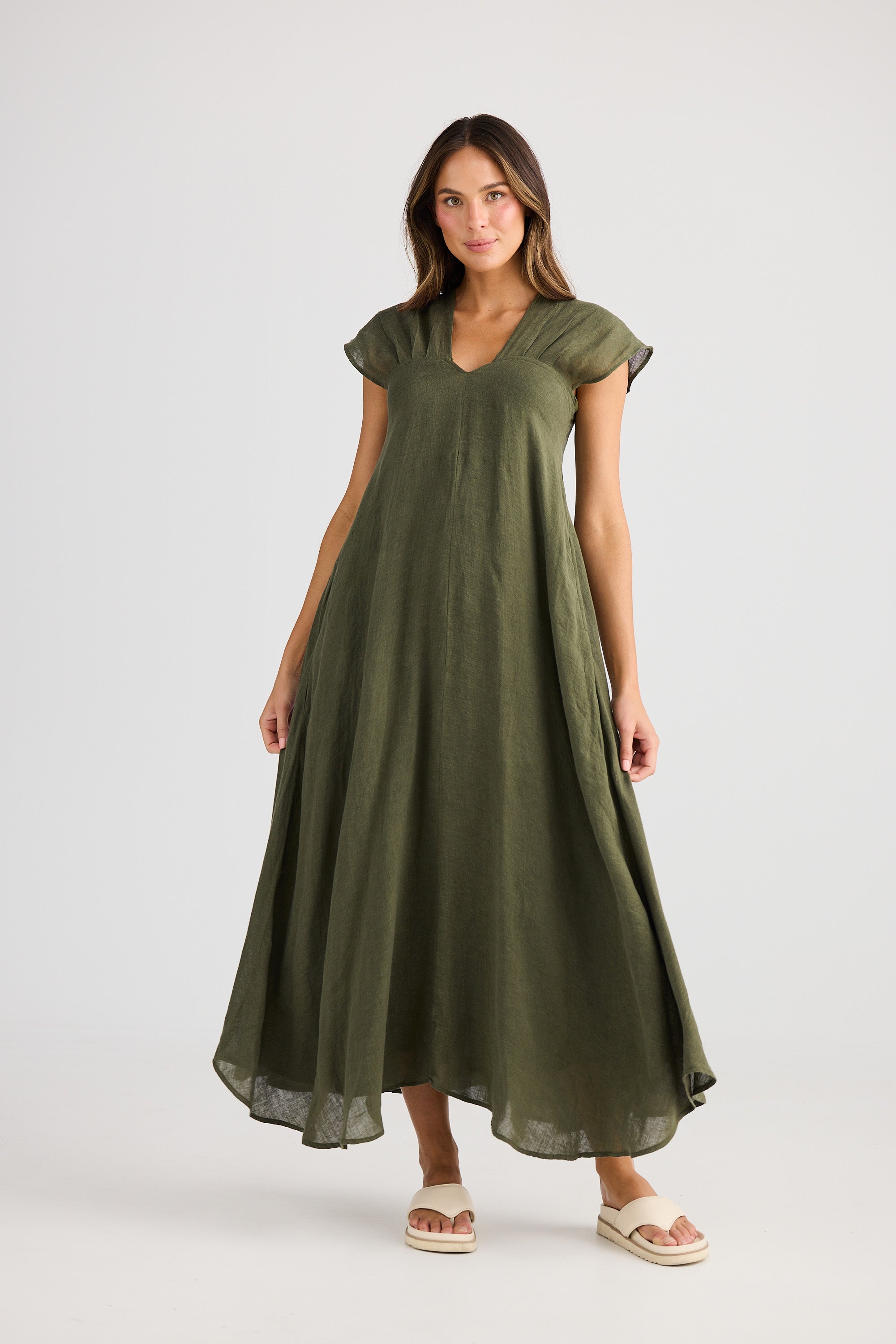 Holiday Sail Away Dress - Olive, White