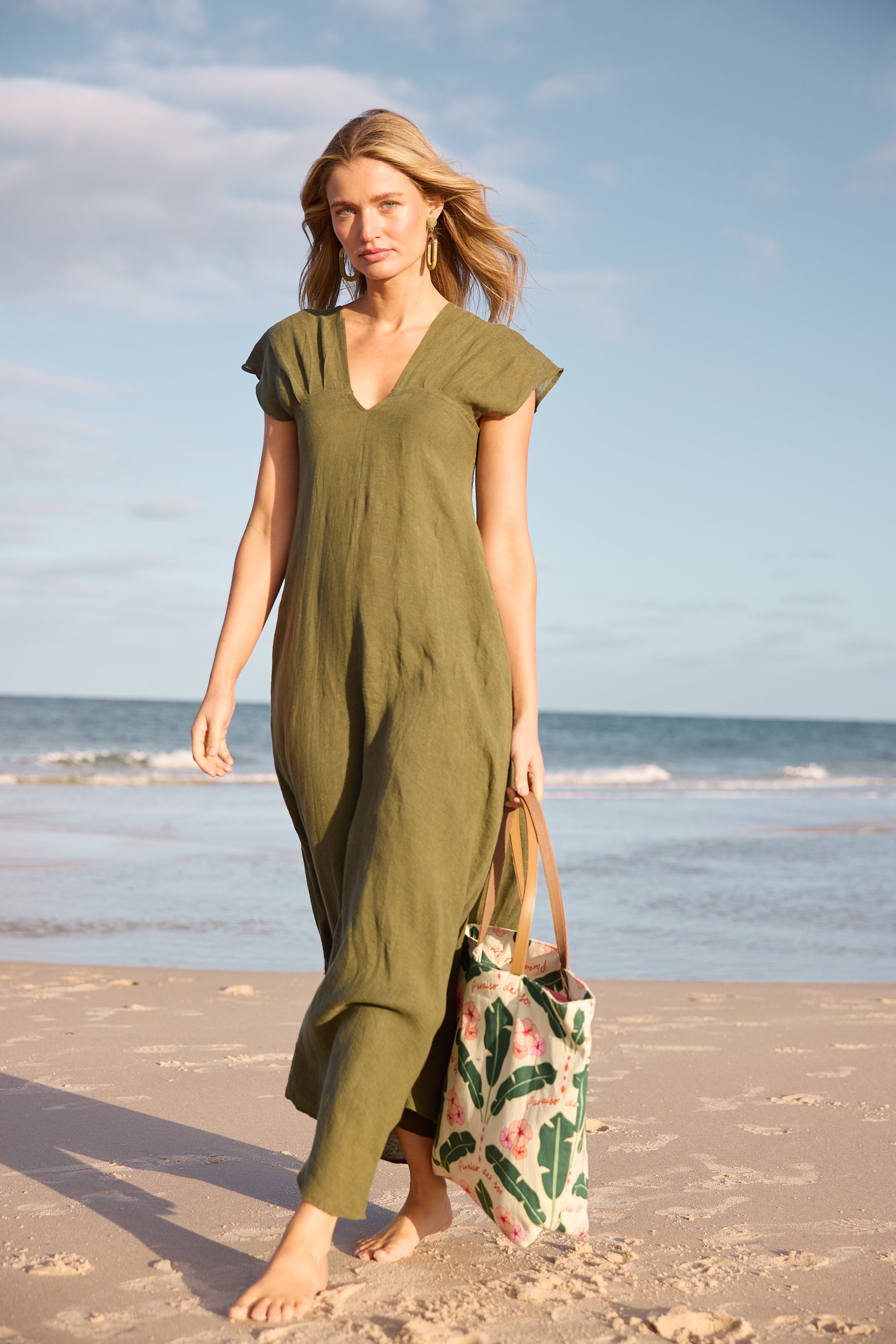 Holiday Sail Away Dress - Olive, White