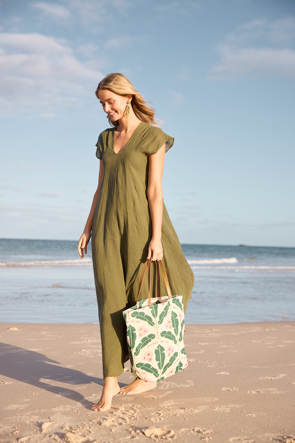 Holiday Sail Away Dress - Olive, White