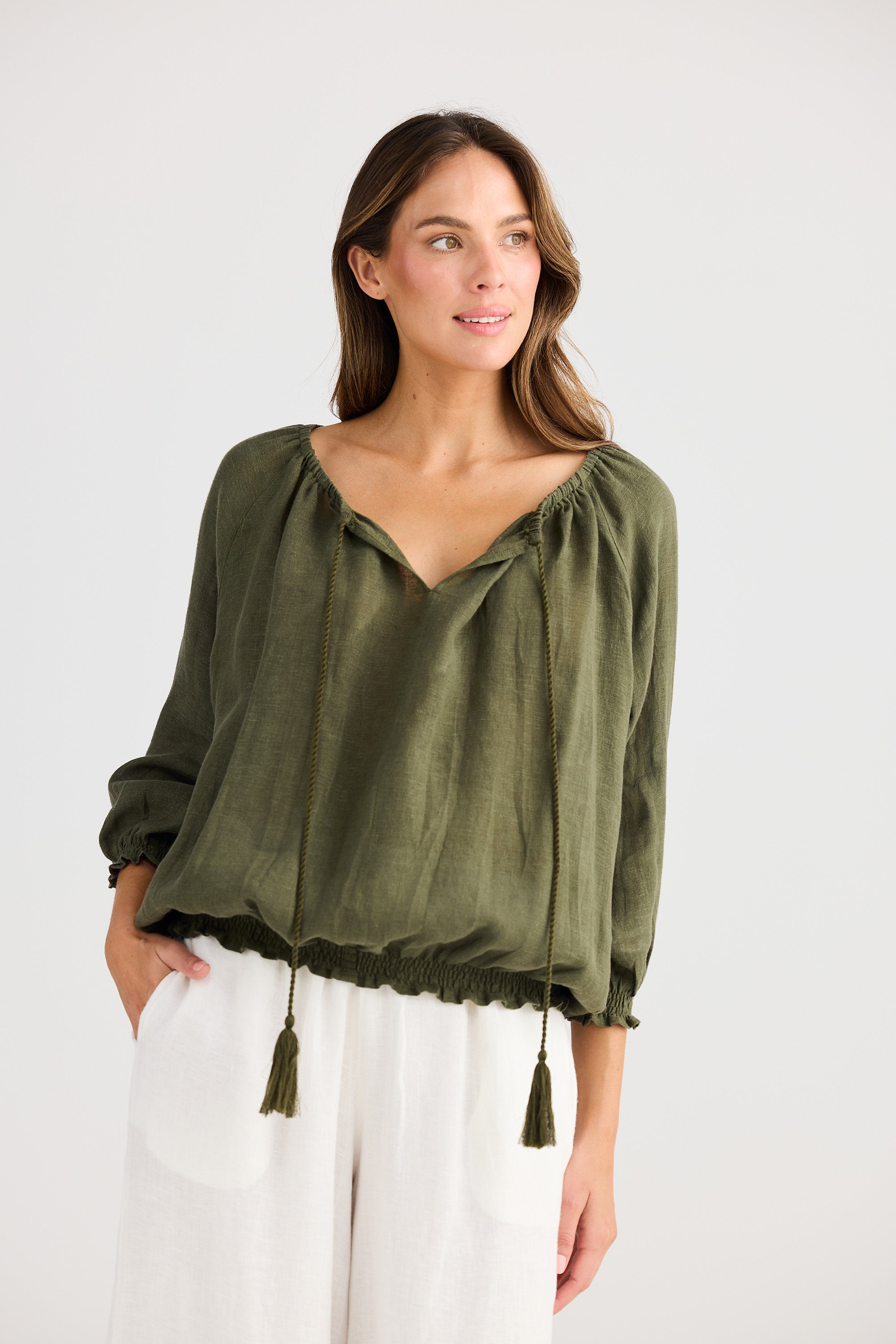 Holiday Seaside Top - Olive, Red, White