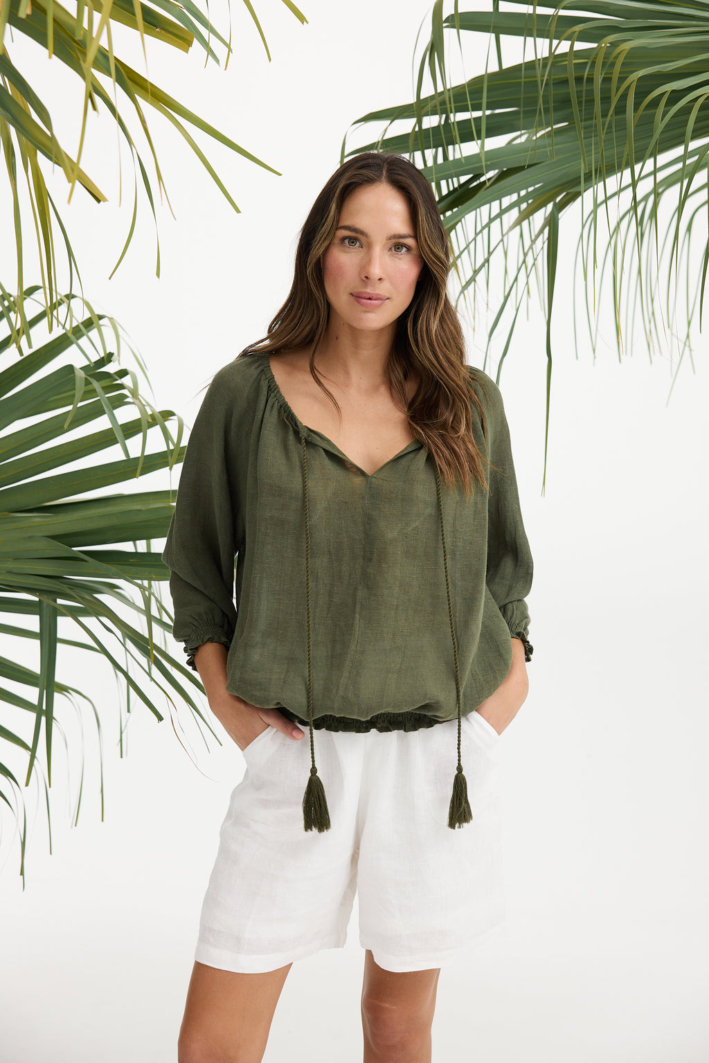 Holiday Seaside Top - Olive, Red, White