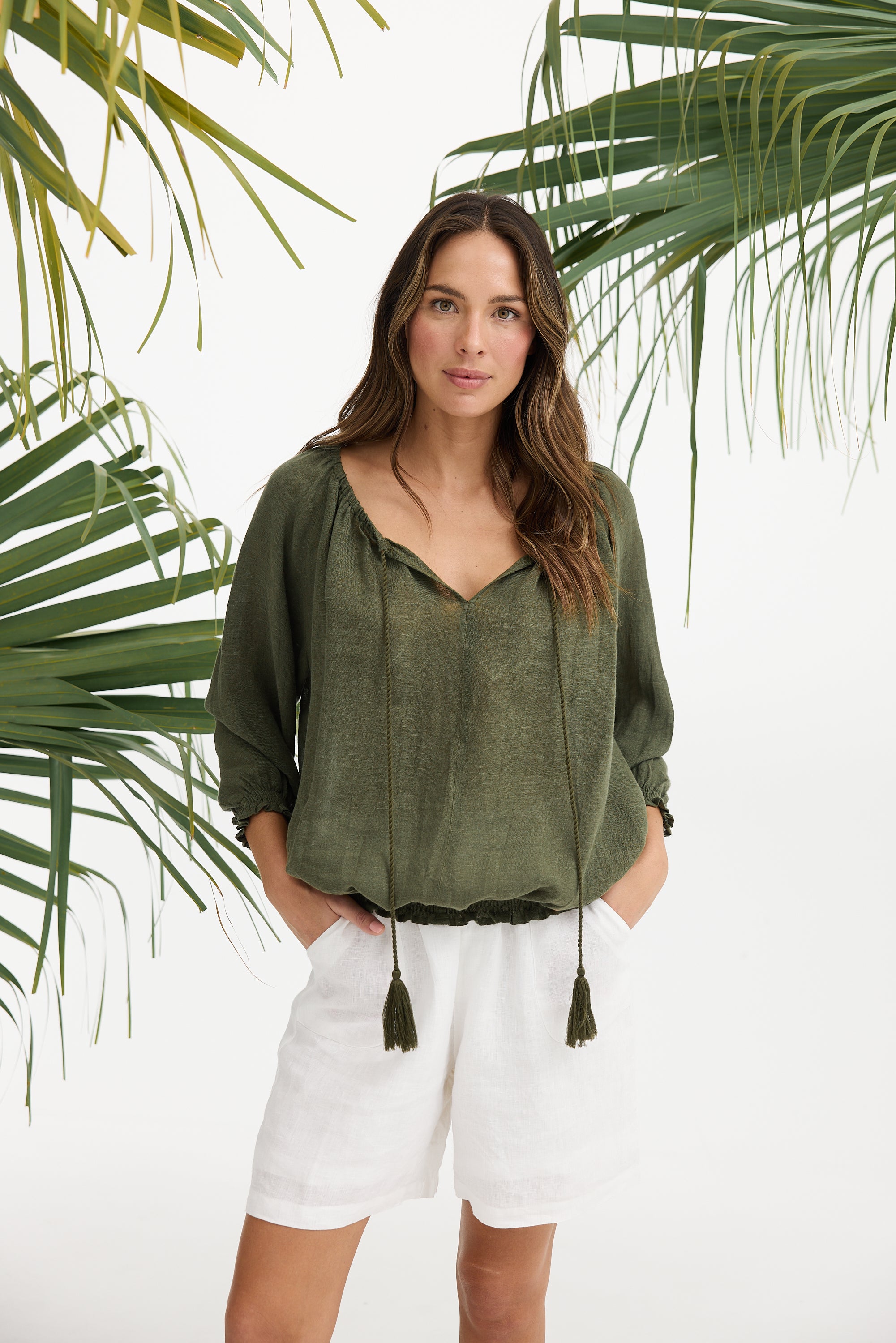 Holiday Seaside Top - Olive, Red, White