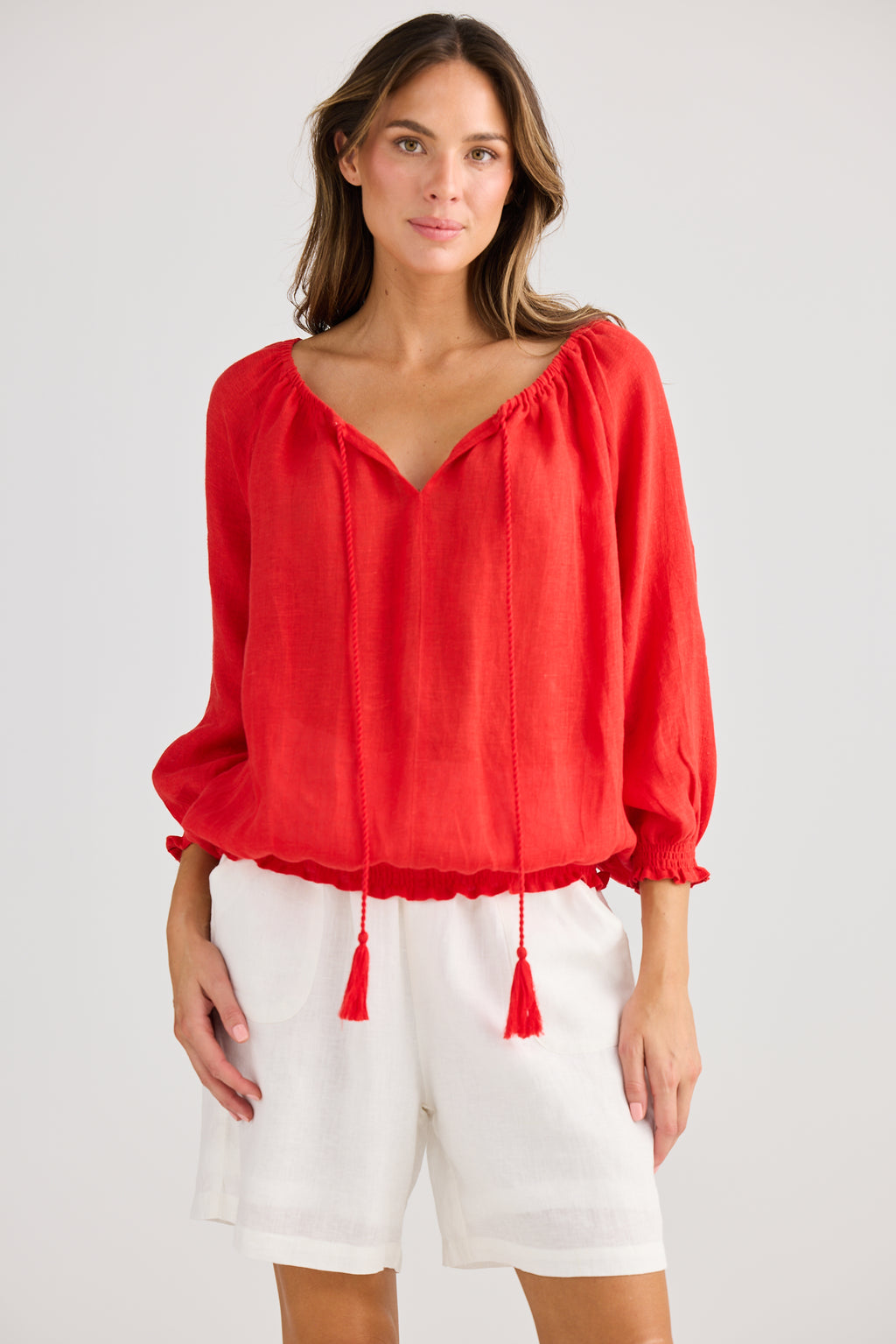 Holiday Seaside Top - Olive, Red, White