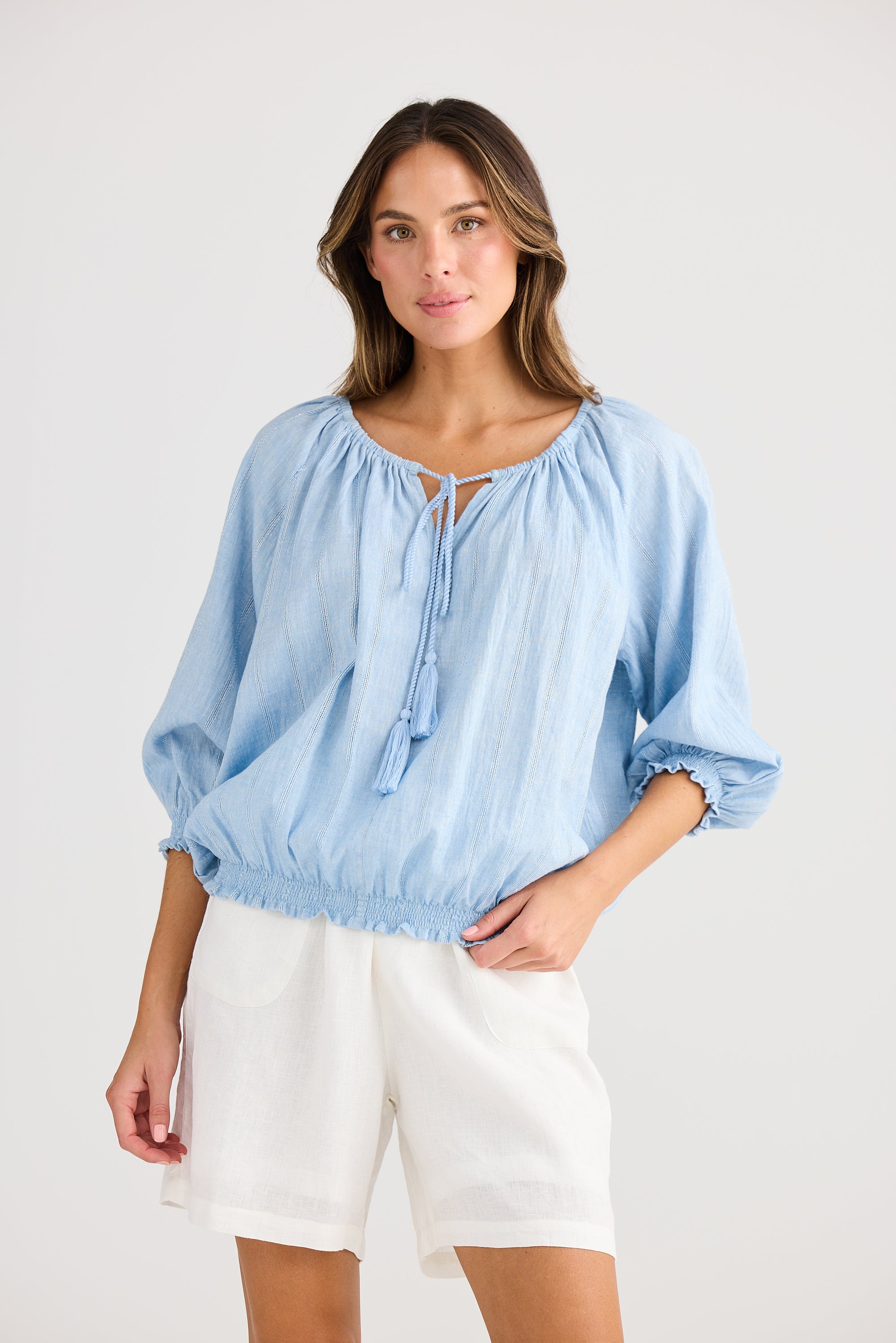 Holiday Seaside Top Blue Self Stripe