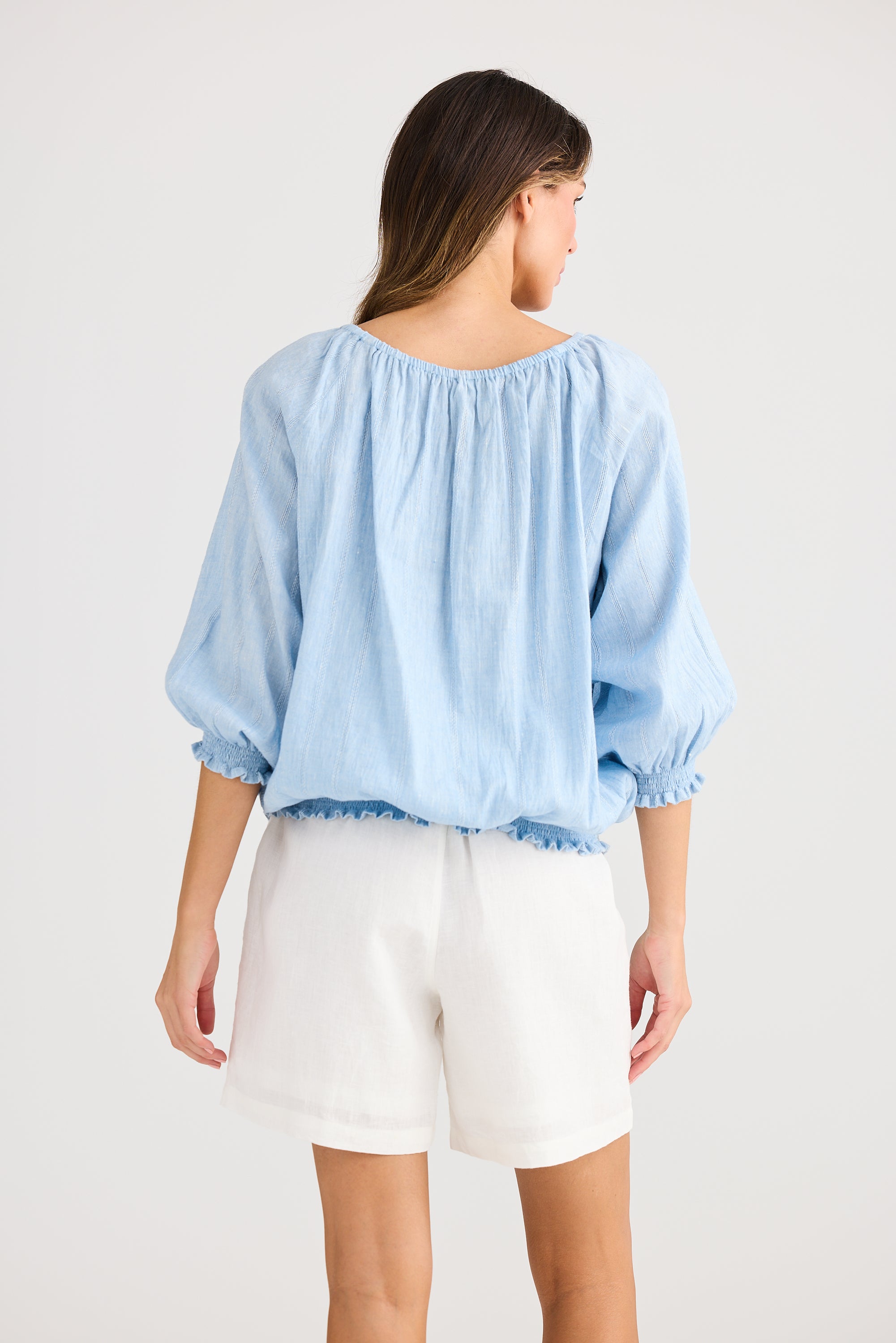 Holiday Seaside Top Blue Self Stripe