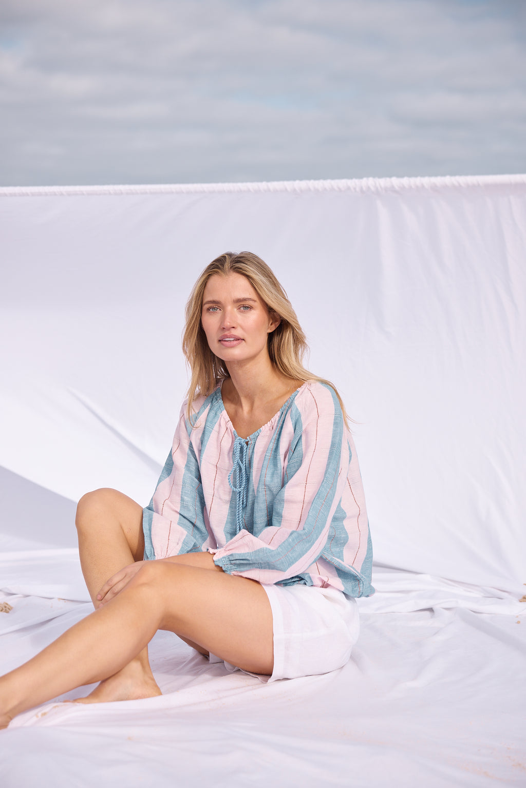 Holiday Seaside Top Blue Multi Stripe