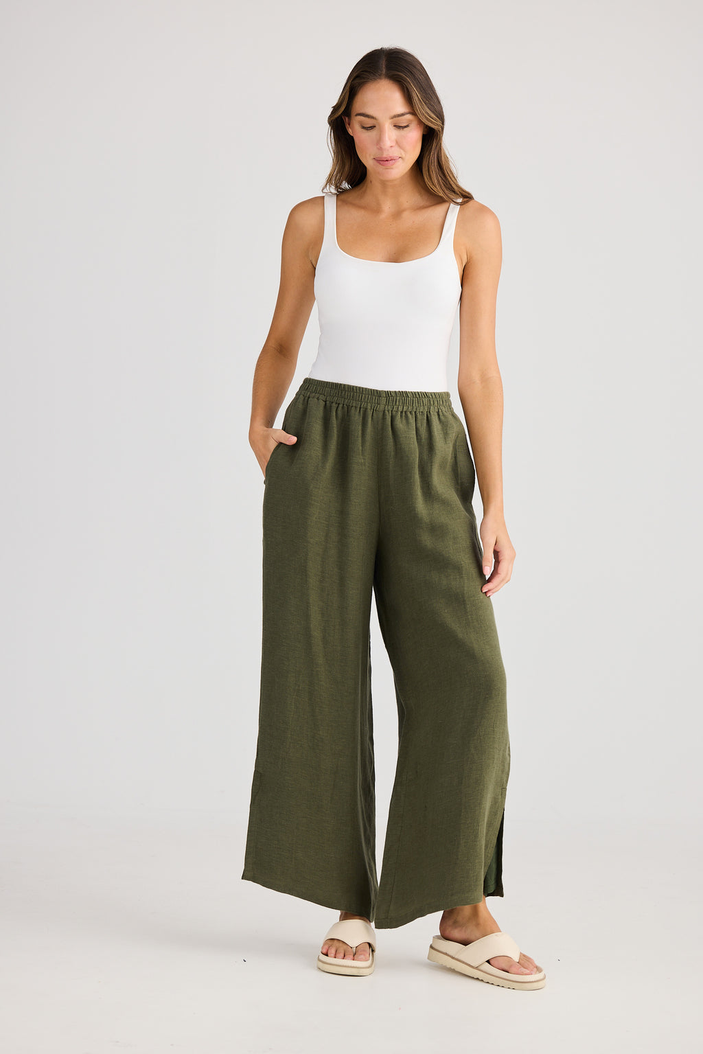 Holiday Fly Away Pant - White, Olive