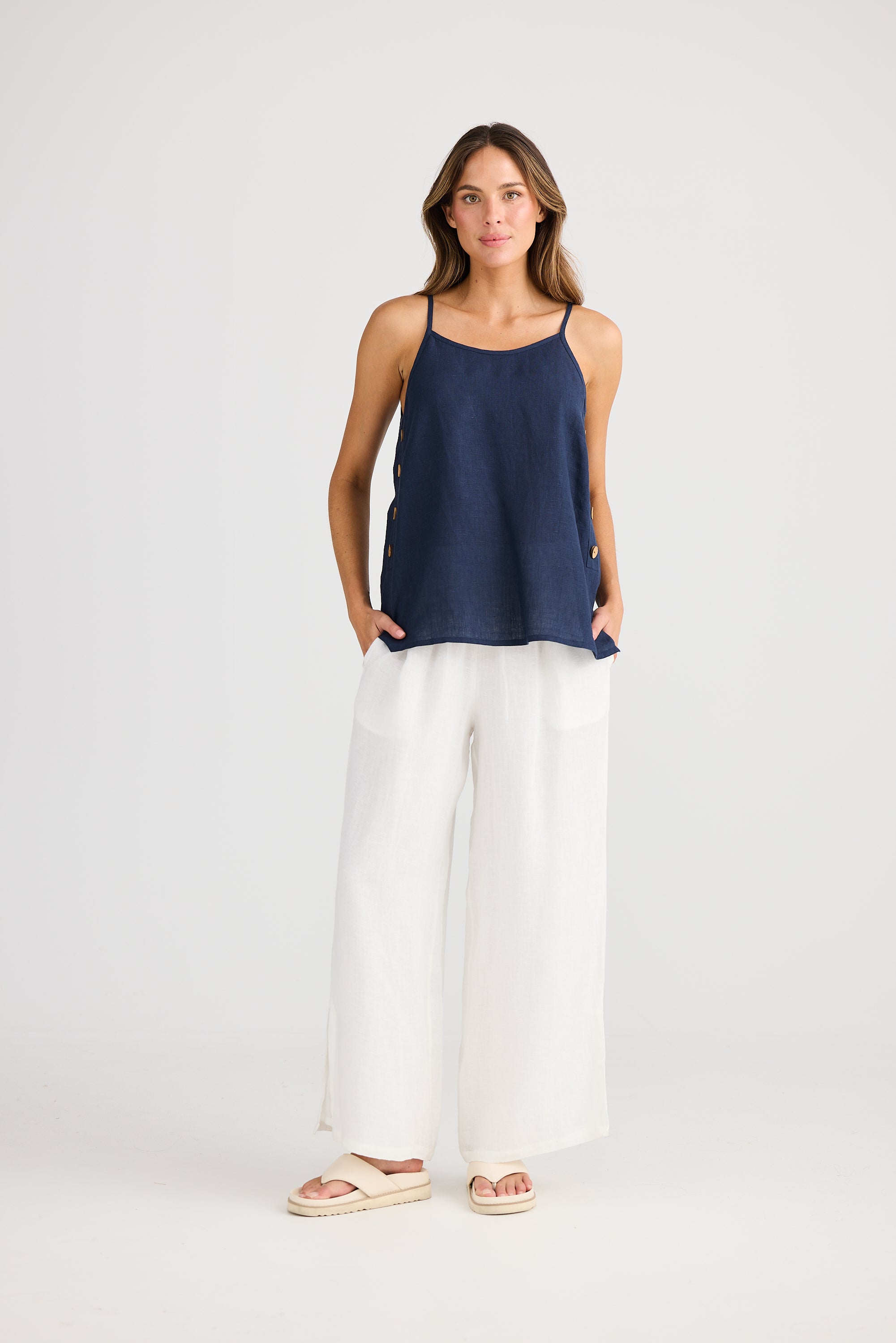 Holiday Cliffside Singlet - Navy, White Linen