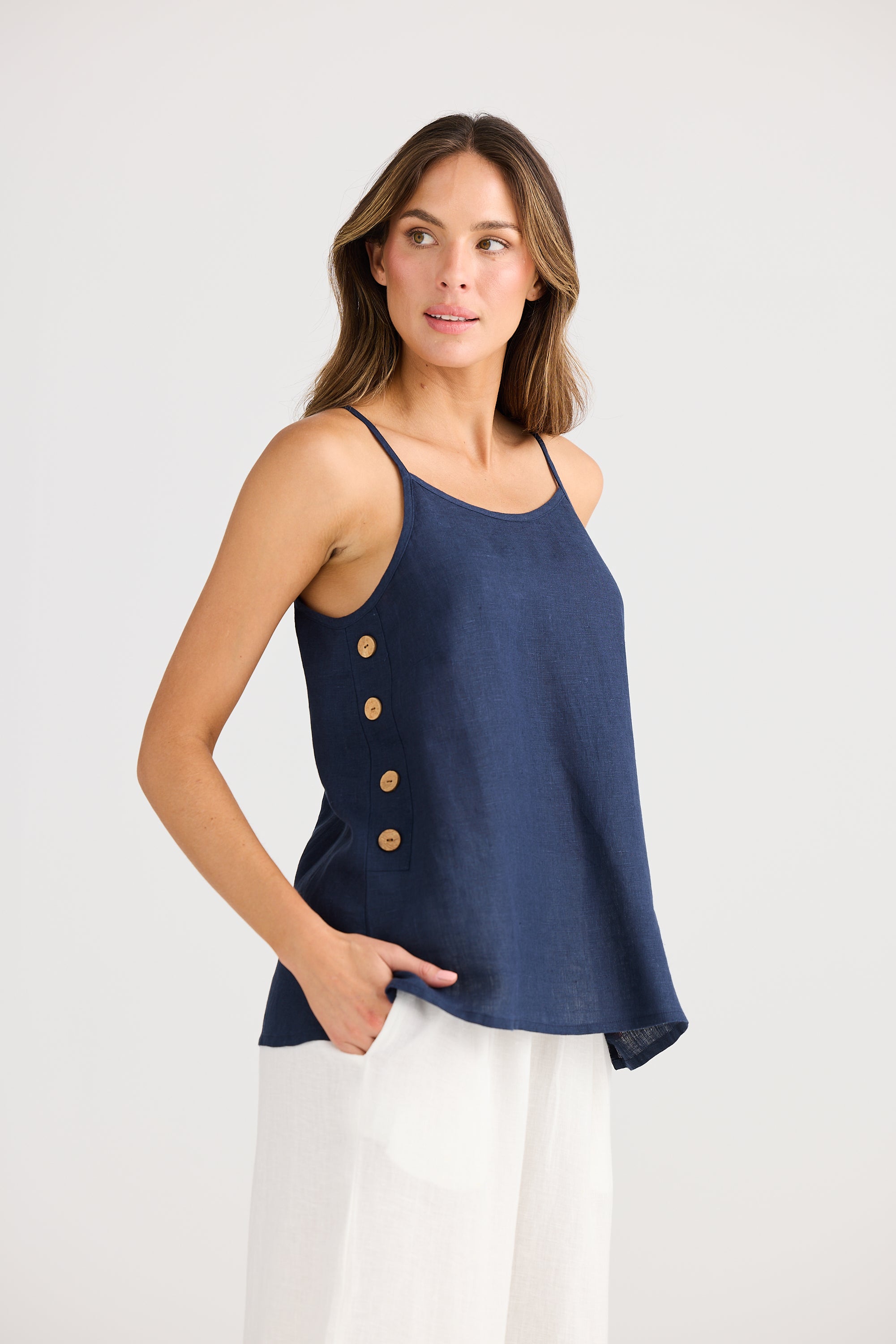 Holiday Cliffside Singlet - Navy, White Linen