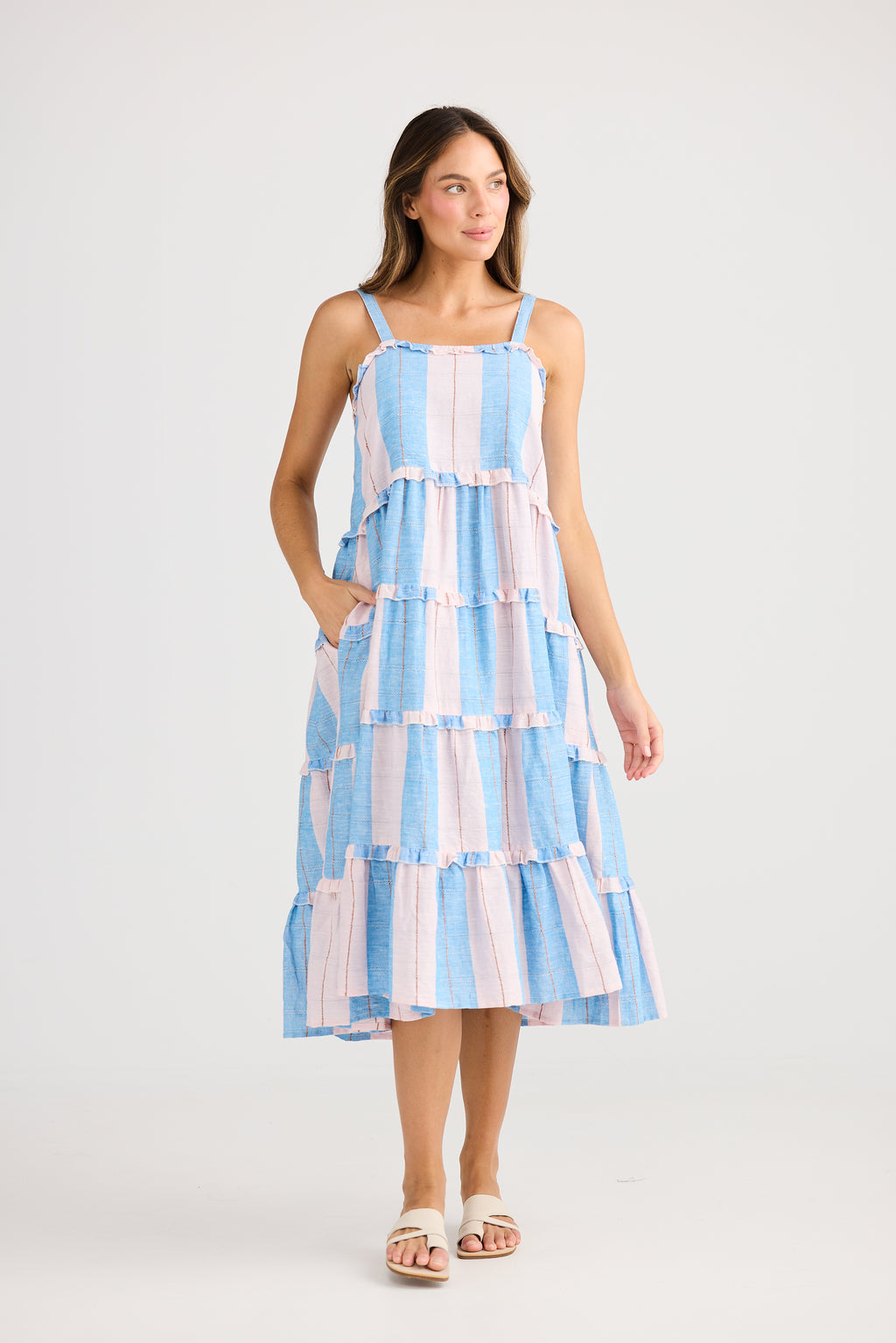 Holiday Alita Dress Blue Multi Stripe