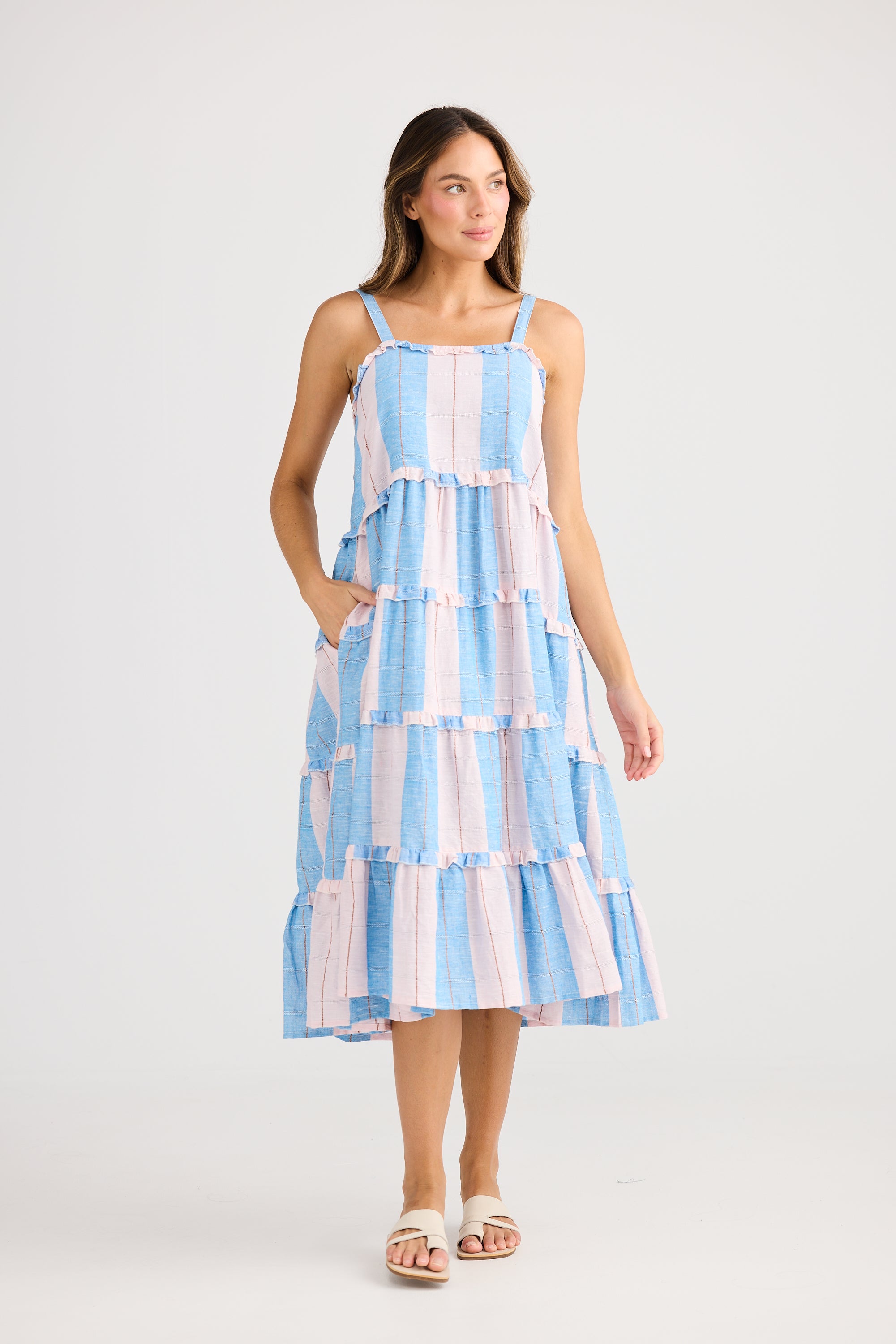 Holiday Alita Dress Blue Multi Stripe