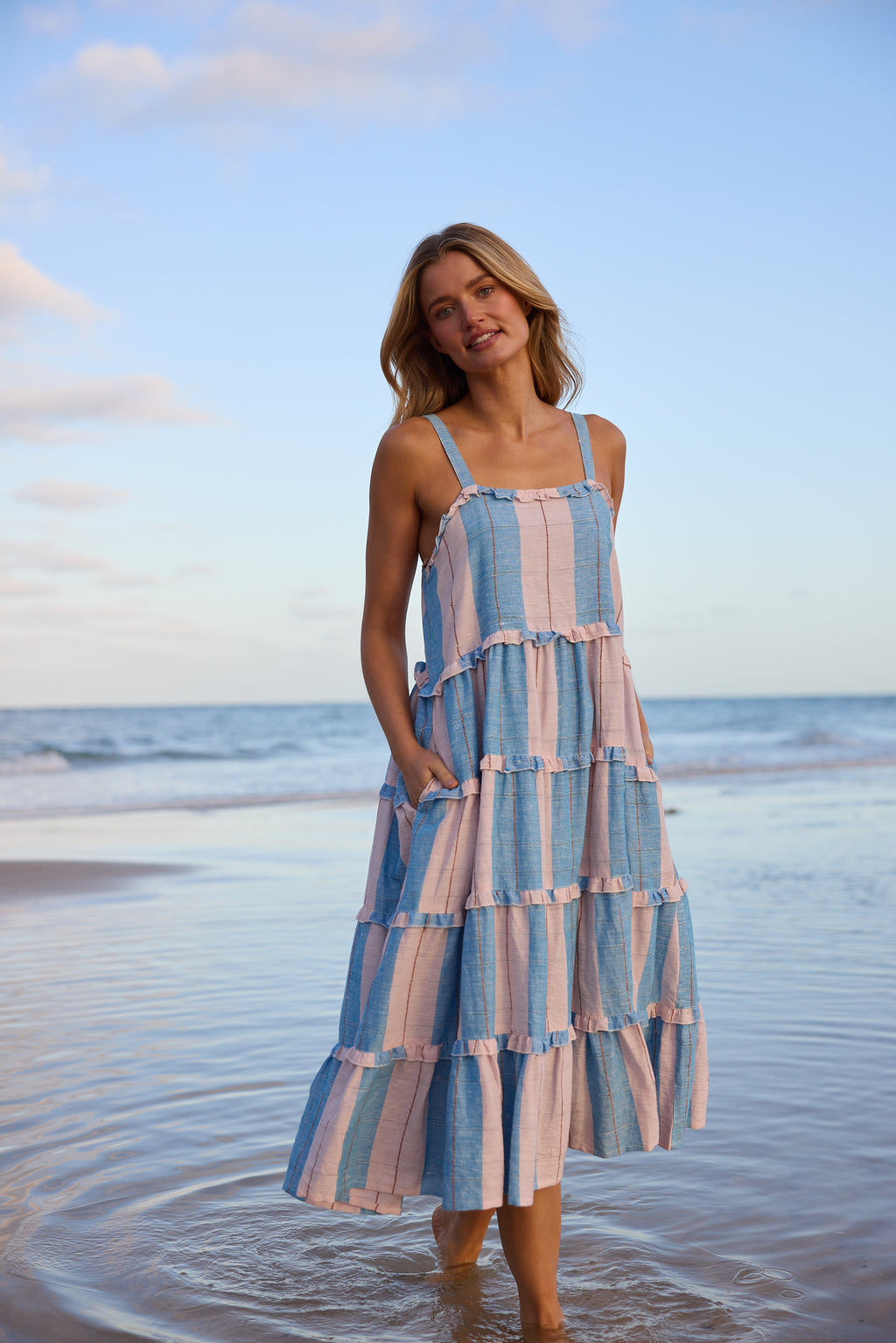 Holiday Alita Dress Blue Multi Stripe