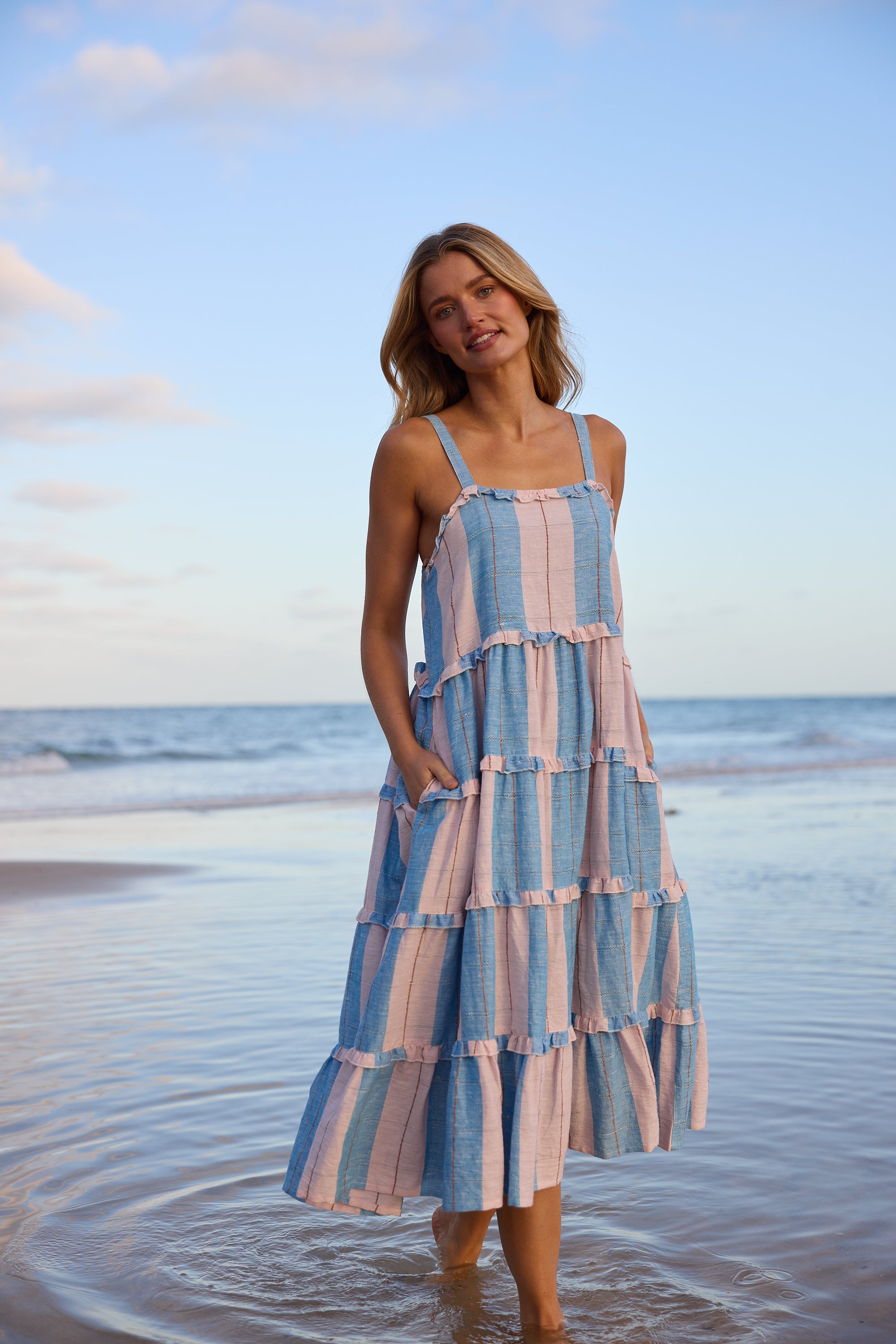 Holiday Alita Dress Blue Multi Stripe