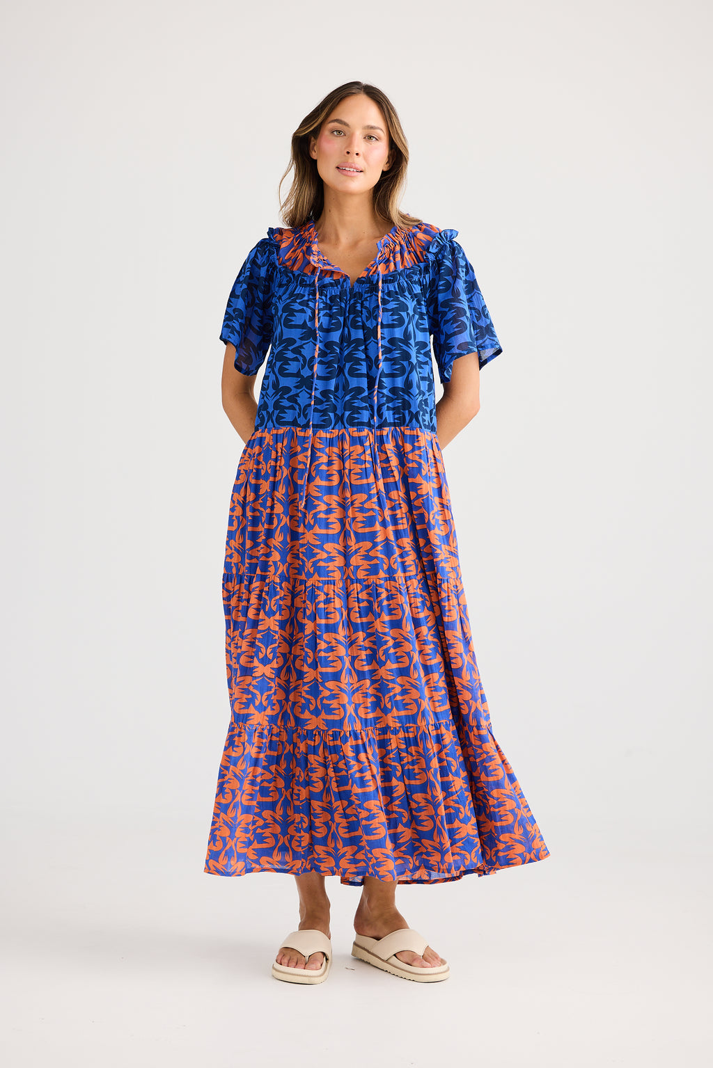 Holiday Soliel Midi Dress Orange Mosaic Print