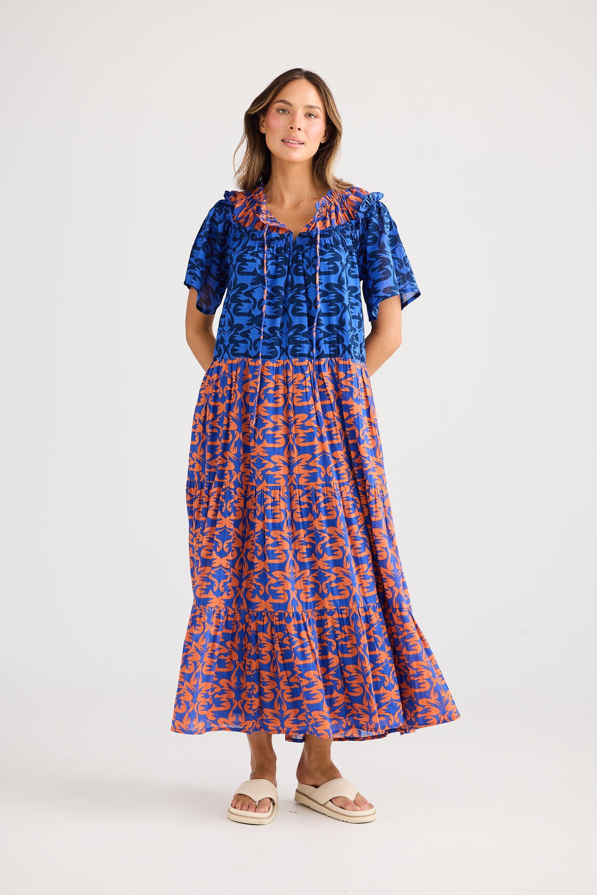 Holiday Soliel Midi Dress Orange Mosaic Print