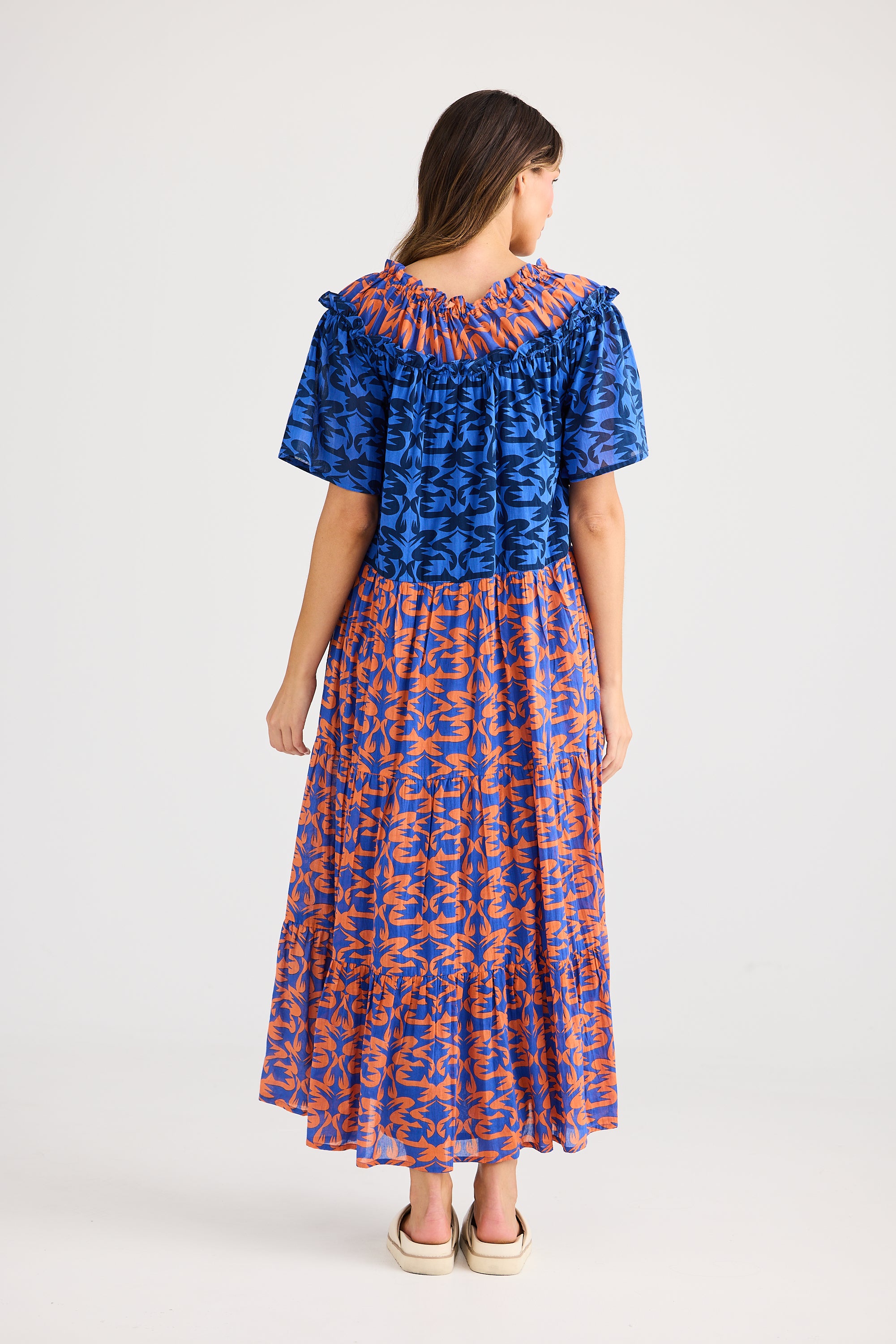 Holiday Soliel Midi Dress Orange Mosaic Print